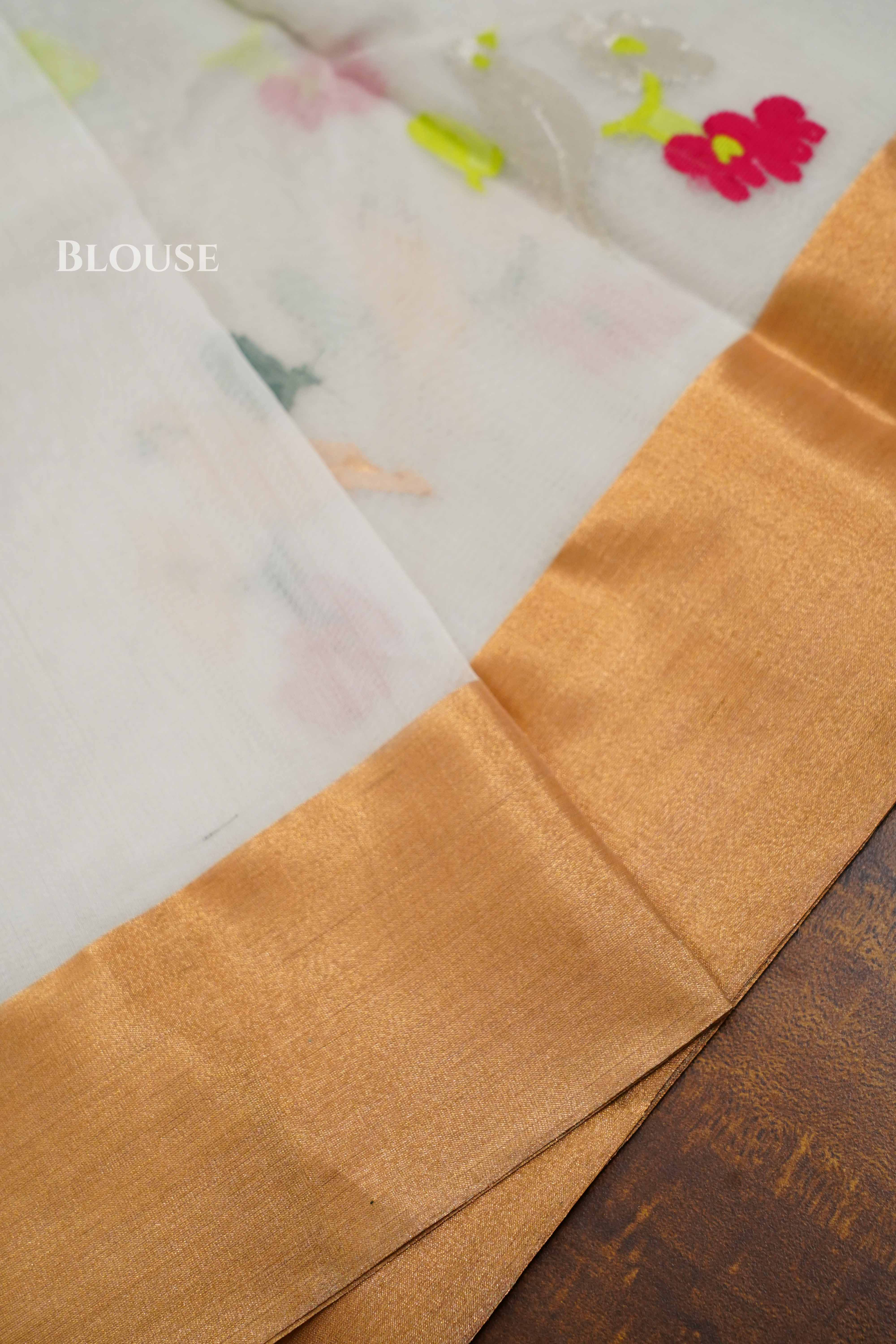 White Chanderi Katan Handloom Silk Saree