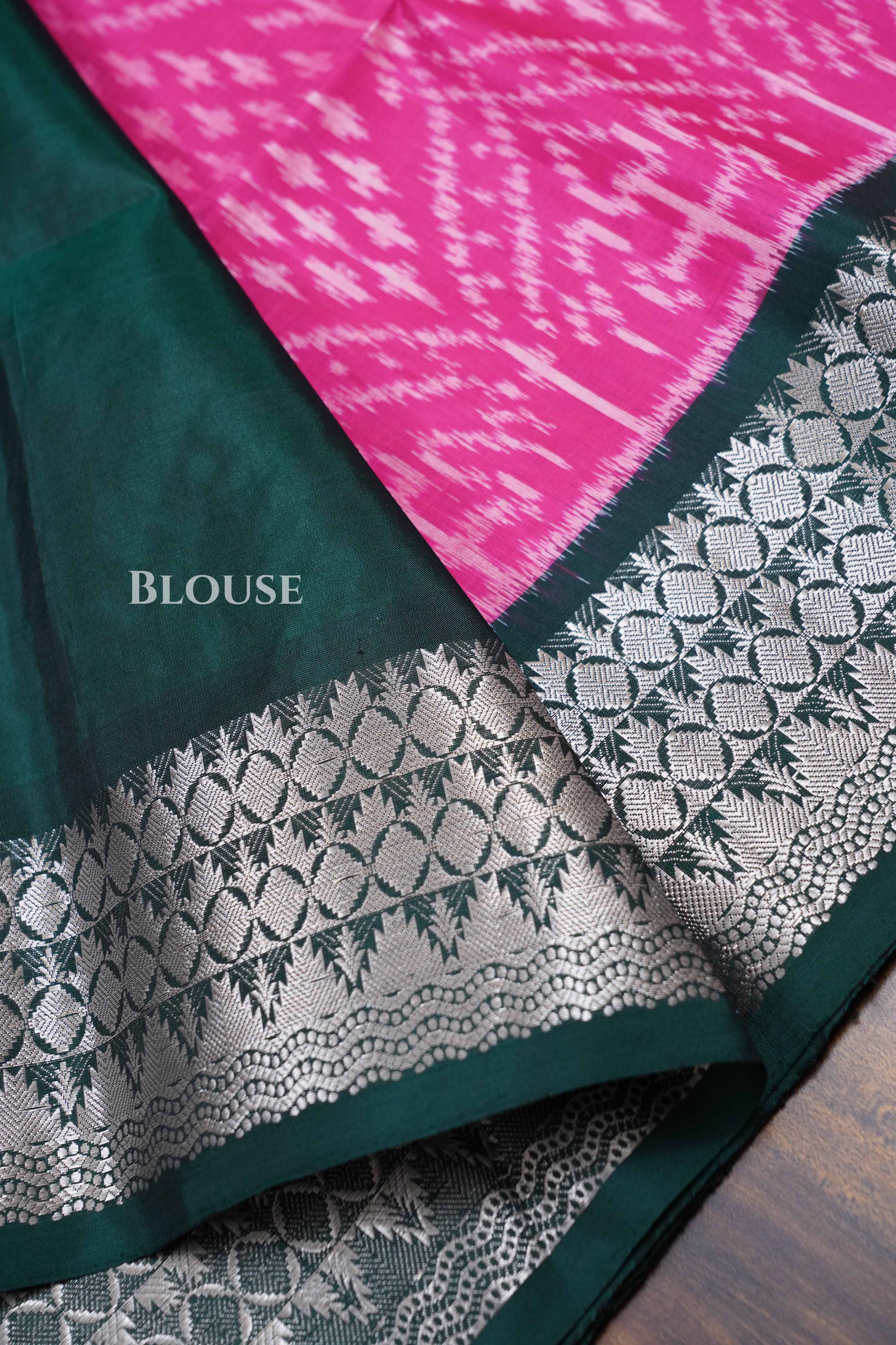 Pink With Dark Green Pure Soft Silk Saree