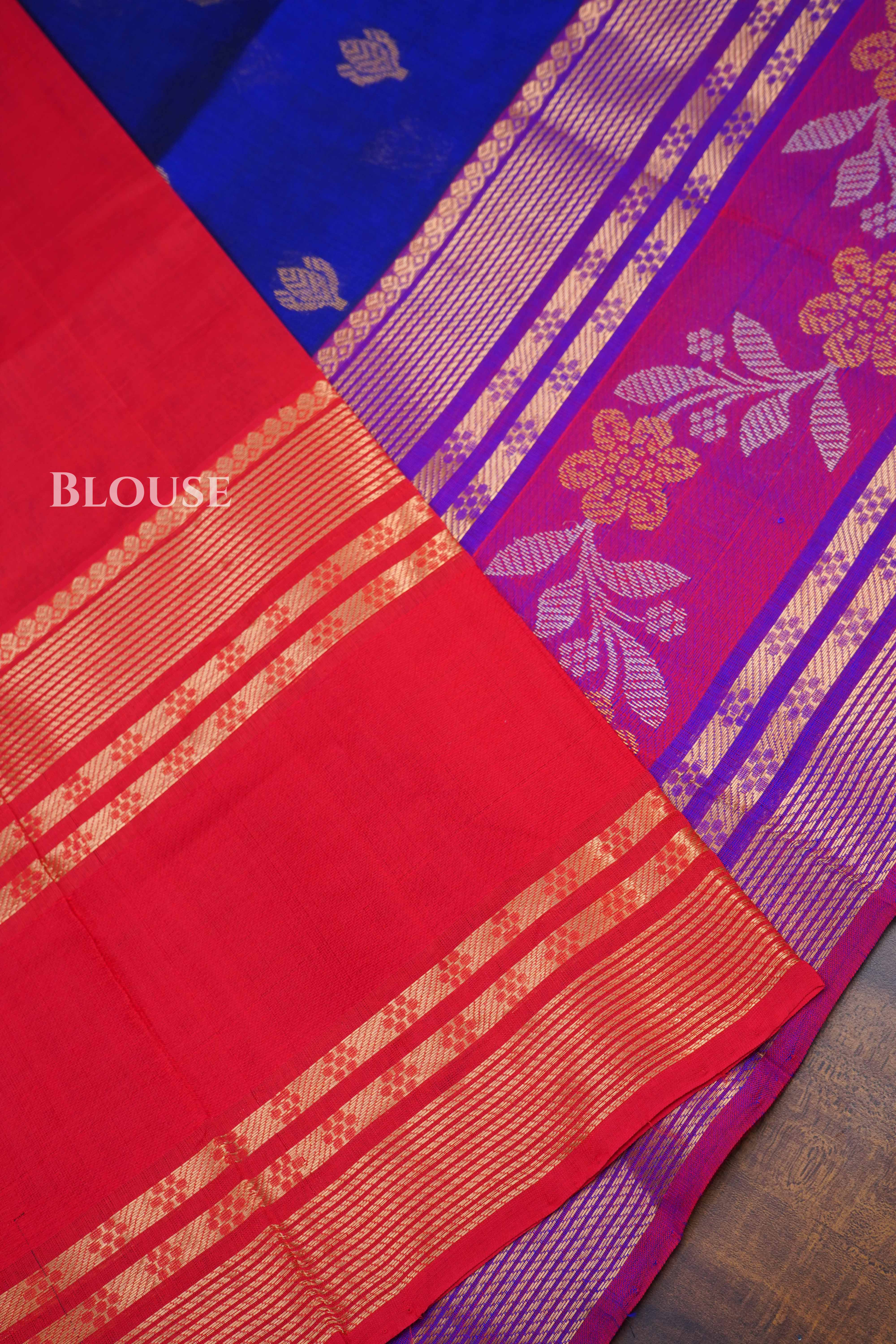 Royal Blue With Purple Pure Kanchi Silk Cotton Saree