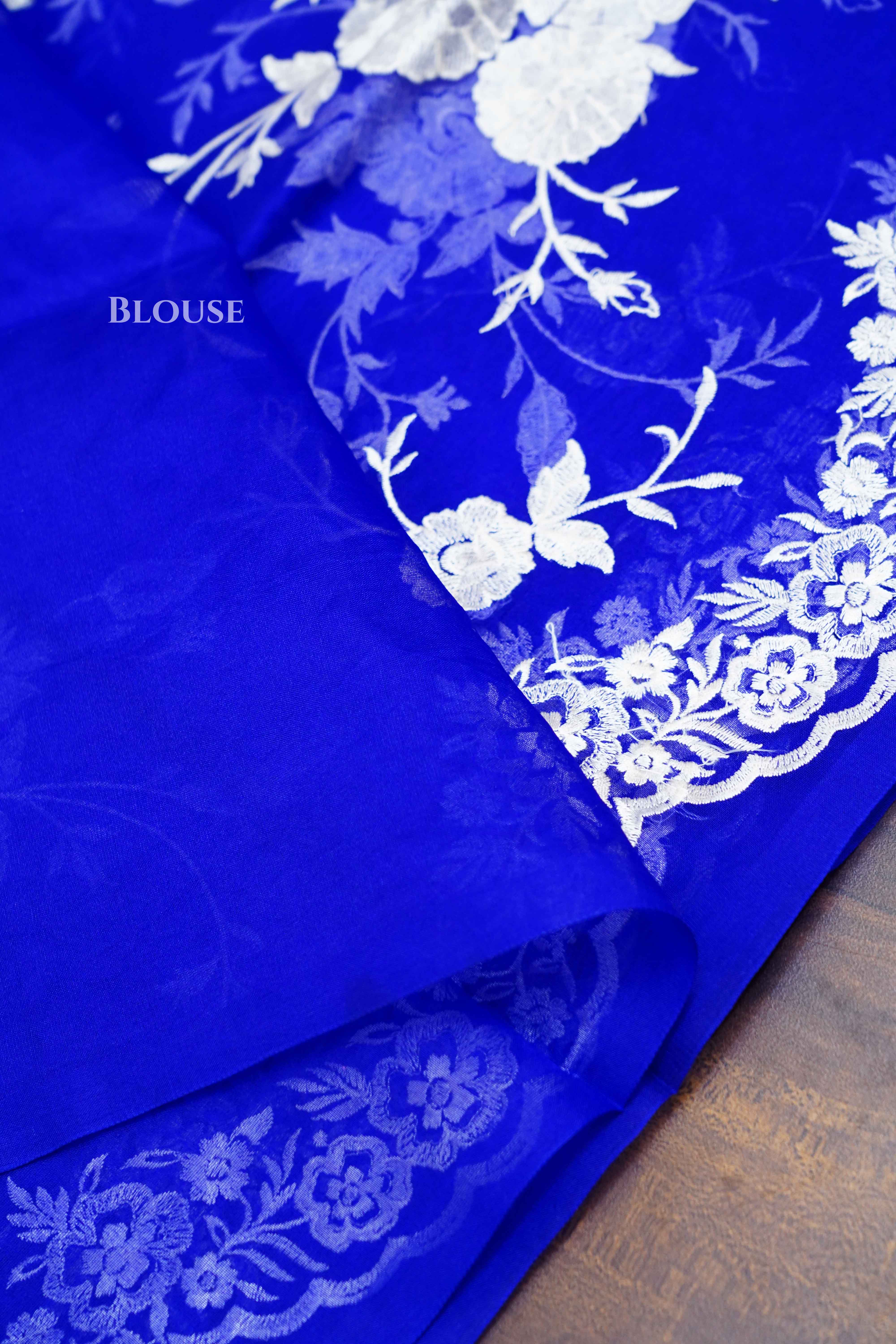 Cobalt Blue Kora Organza saree