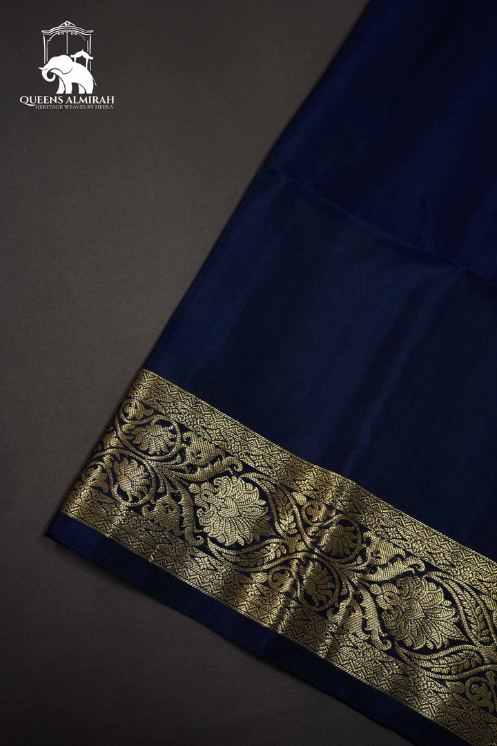 OLIVE YELLOW WITH CHARCOAL BLUE SOFT SILK SAREE - Queens Jewel Emporium