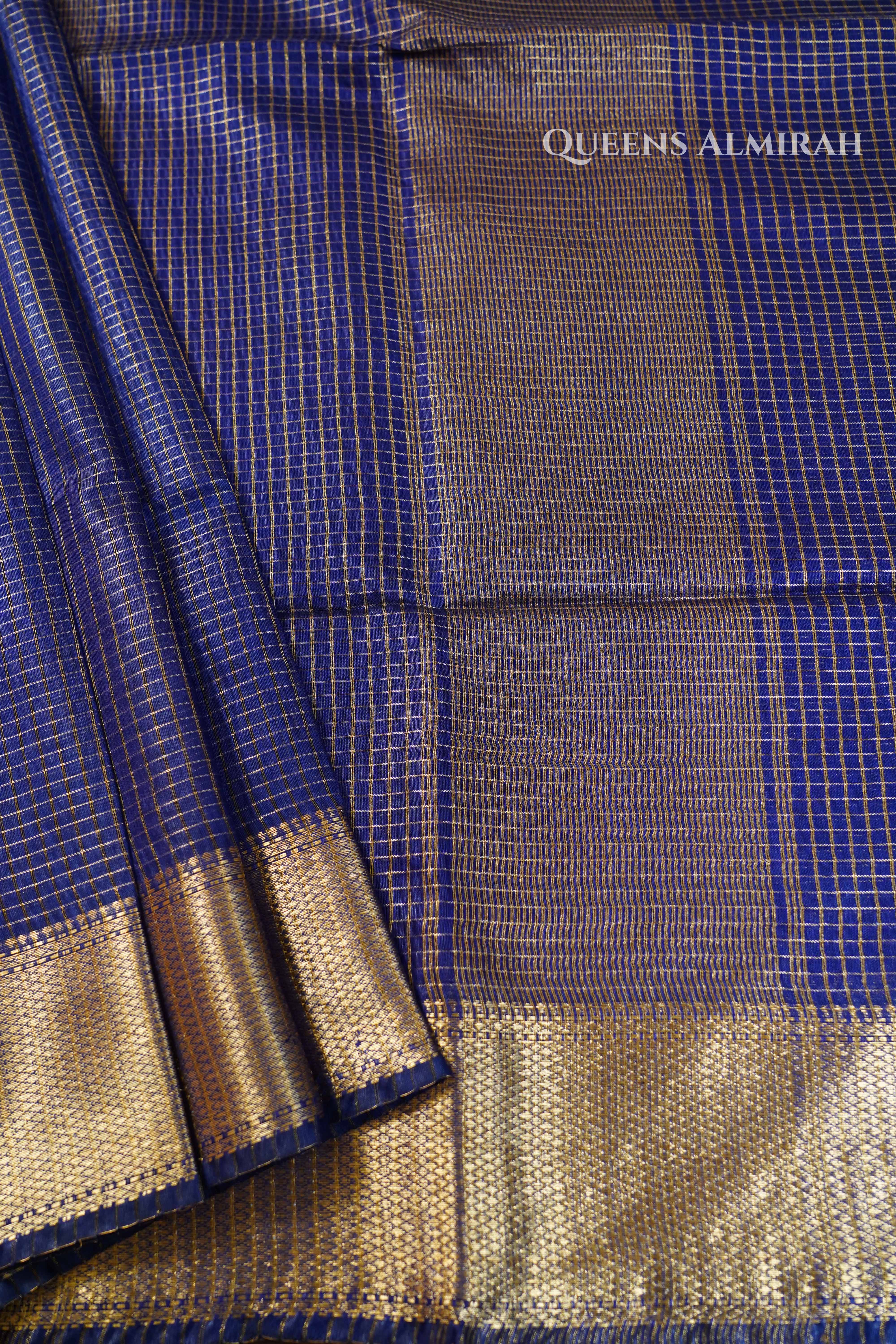 DARK GREY BLUE MAHESHWARI SAREE QUEENS ALMIRAH