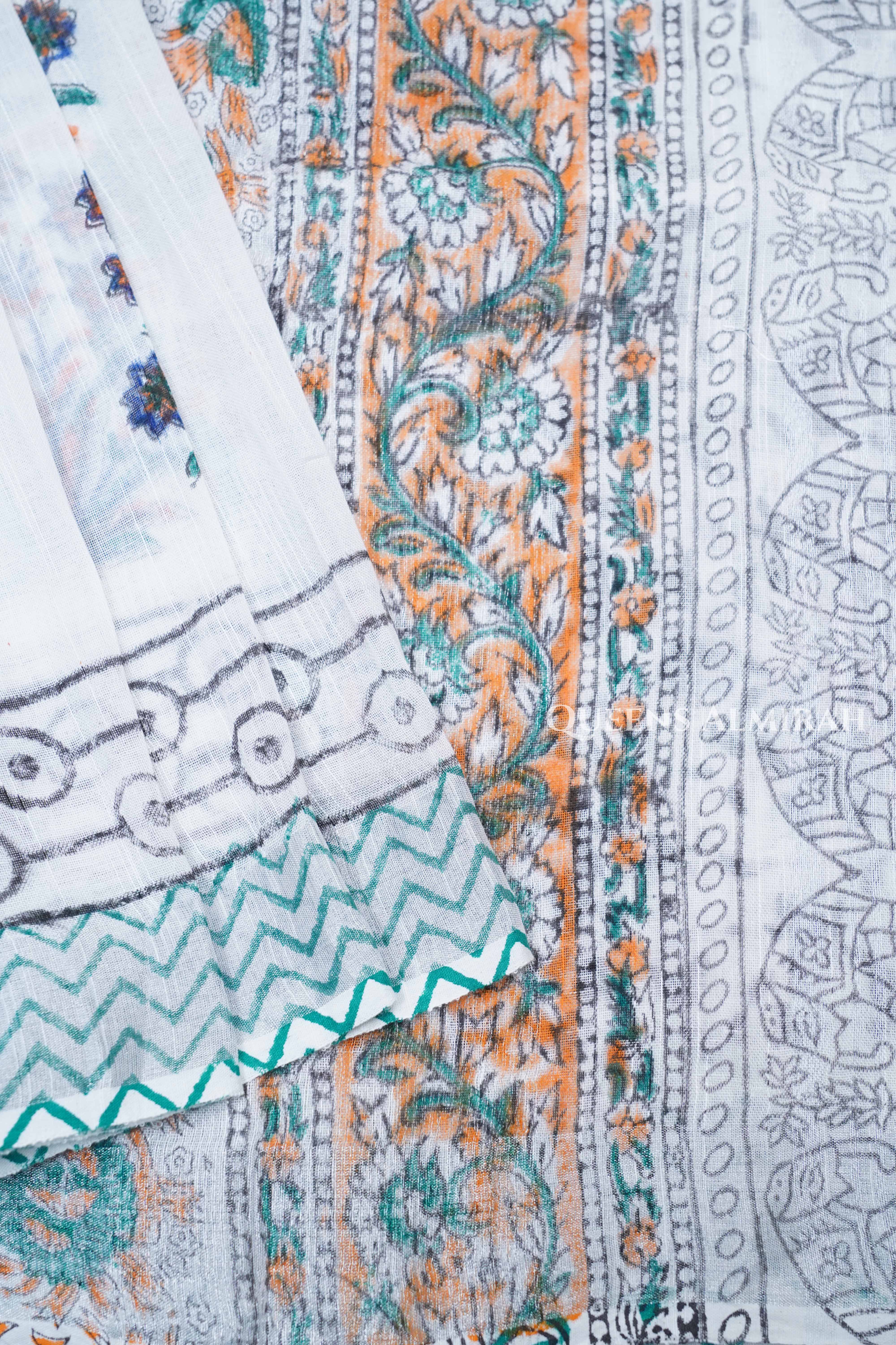 White Linen Cotton Saree 2