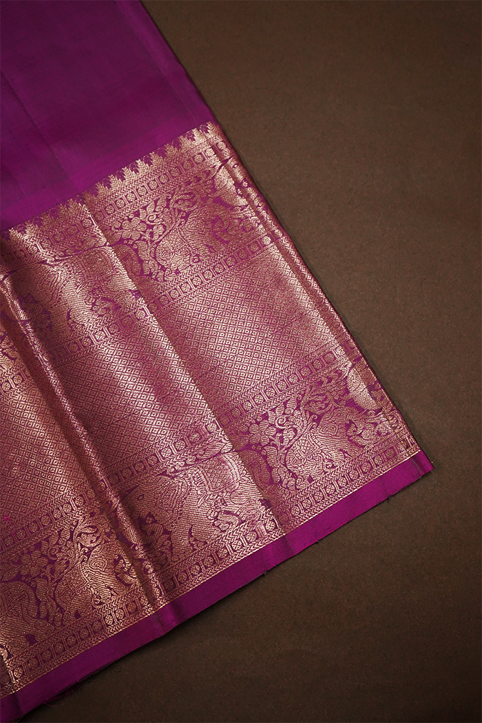 MINERAL GREEN WITH WARM PURPLE PURE  KANCHIVARAM SILK SAREE - Queens Jewel Emporium