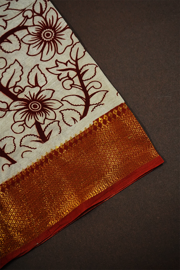 ROSE WOOD WITH RED AND GOLDEN BORDER  MANGALGIRI SAREE - Queens Jewel Emporium