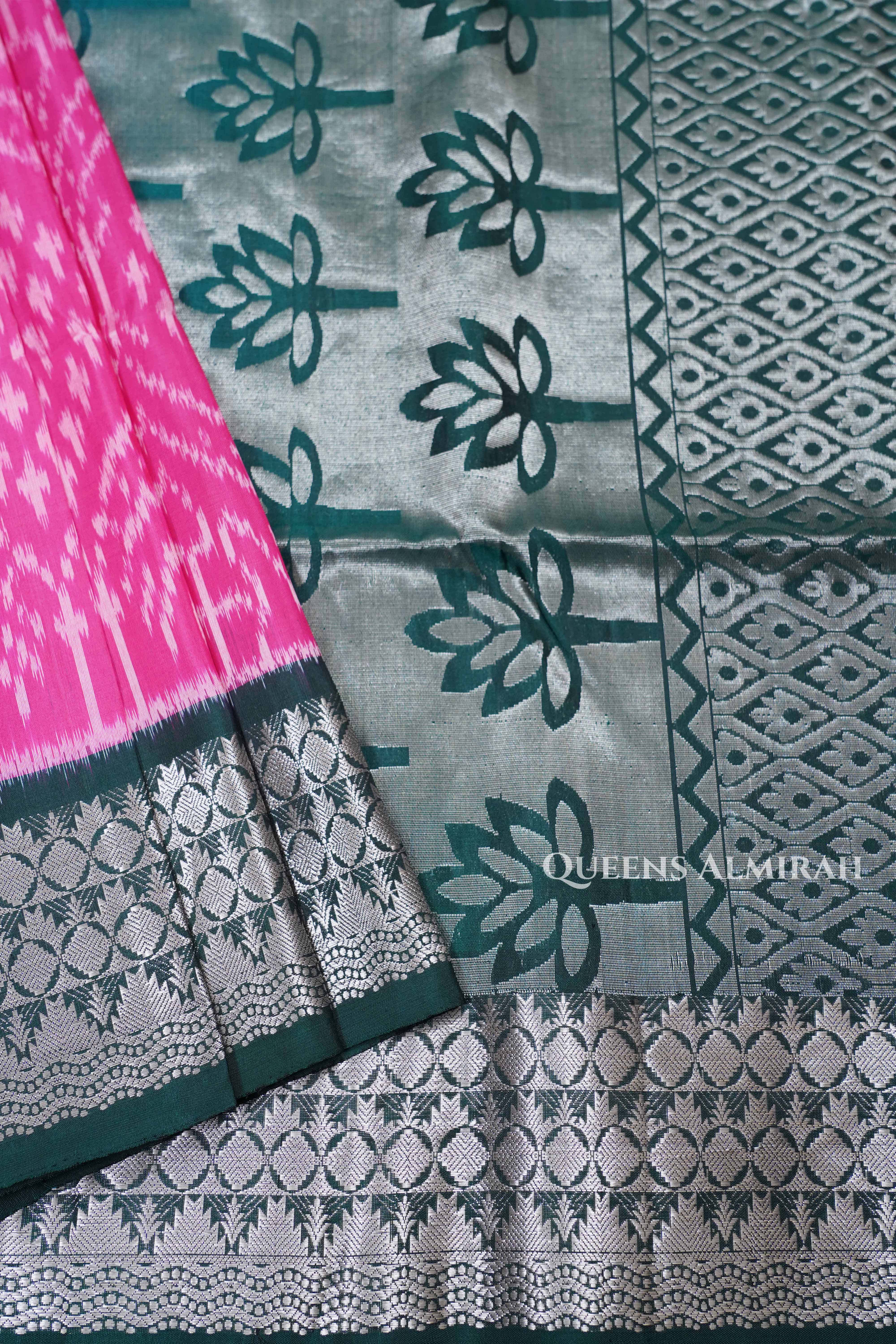 Pink With Dark Green Pure Soft Silk Saree