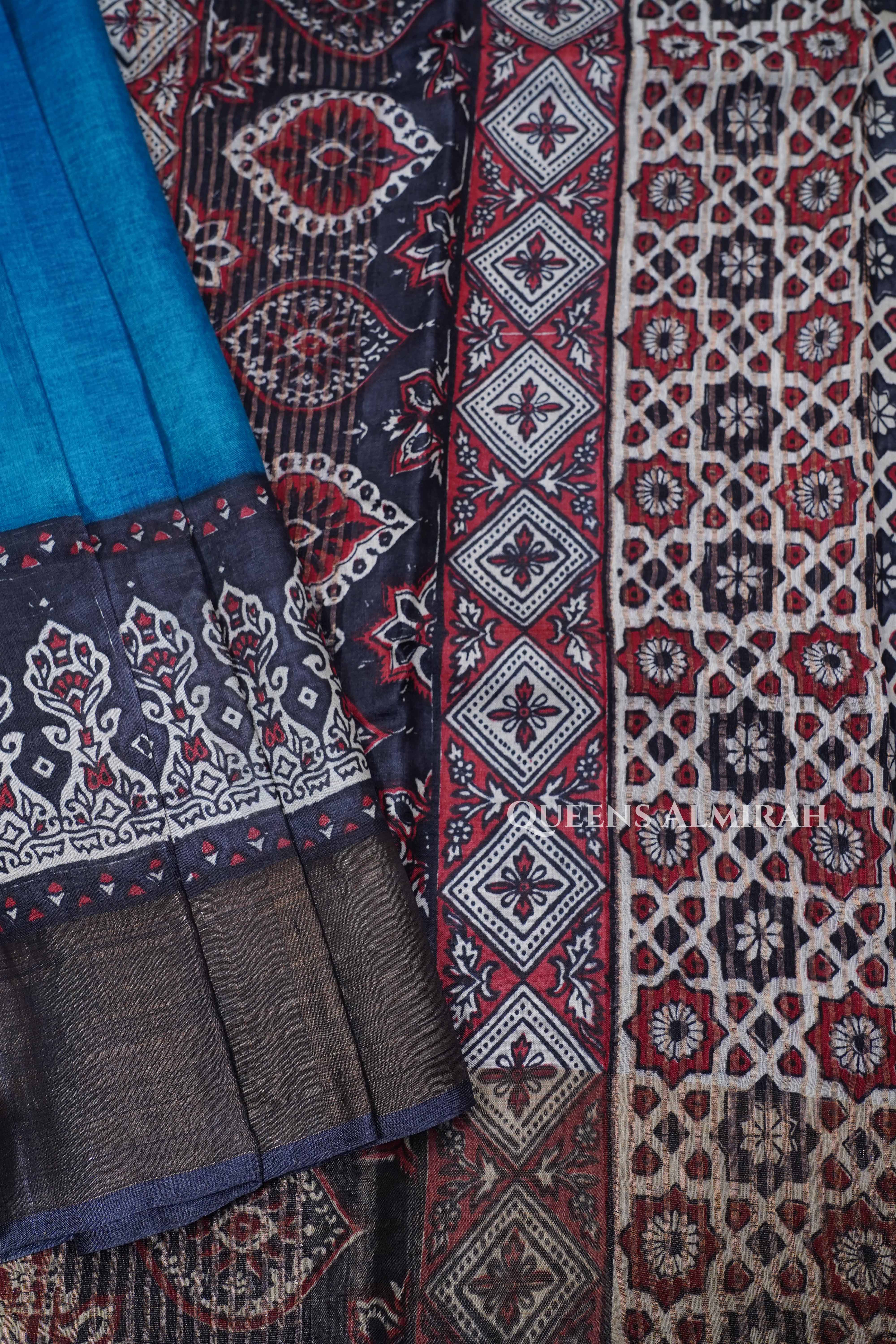 Teal Blue Pure Tussar Silk Saree