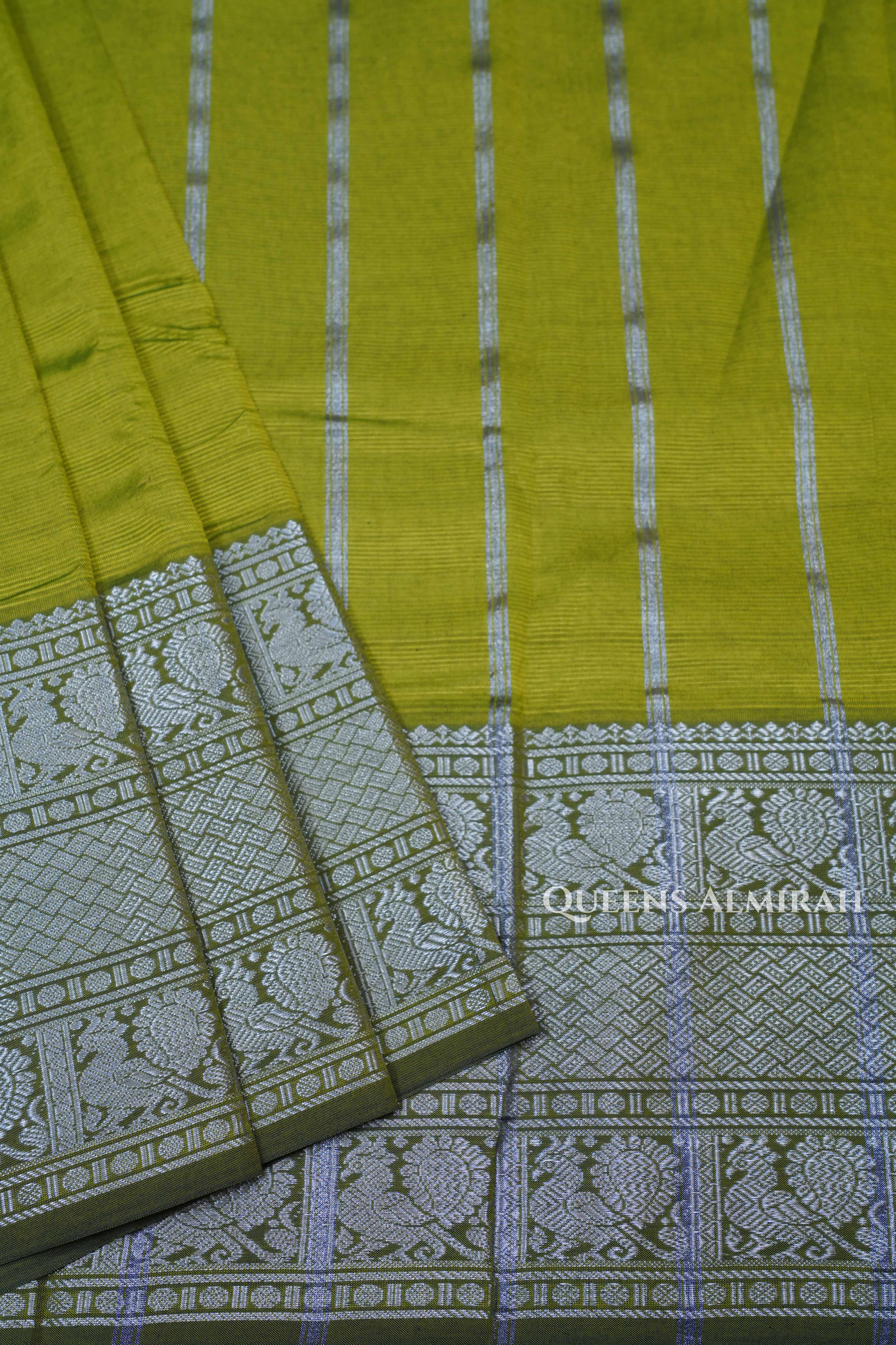 Yellowish Green Mangalgiri Saree