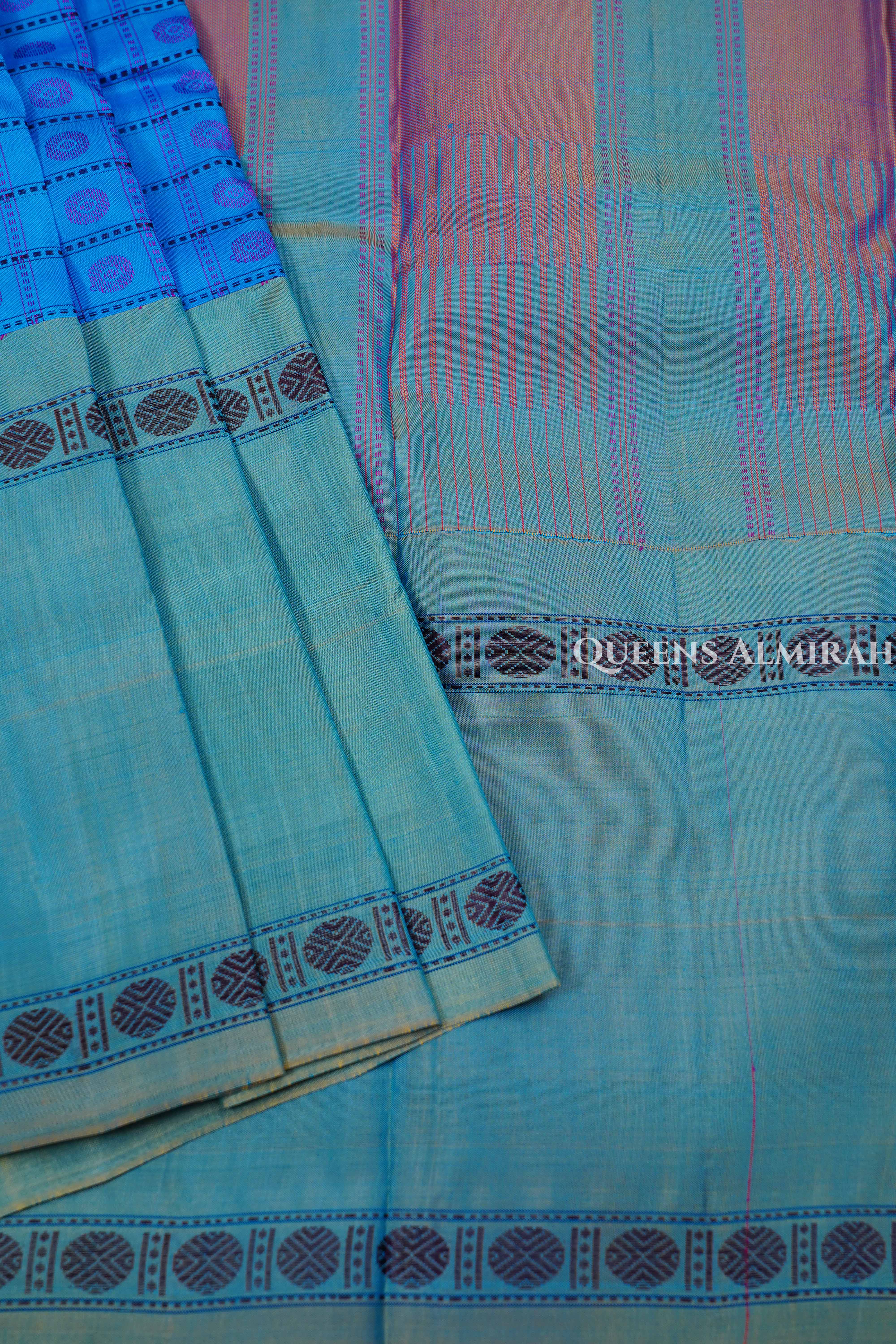 Sea Blue With Dual Shade Green Pure Kanchivaram Silk Saree