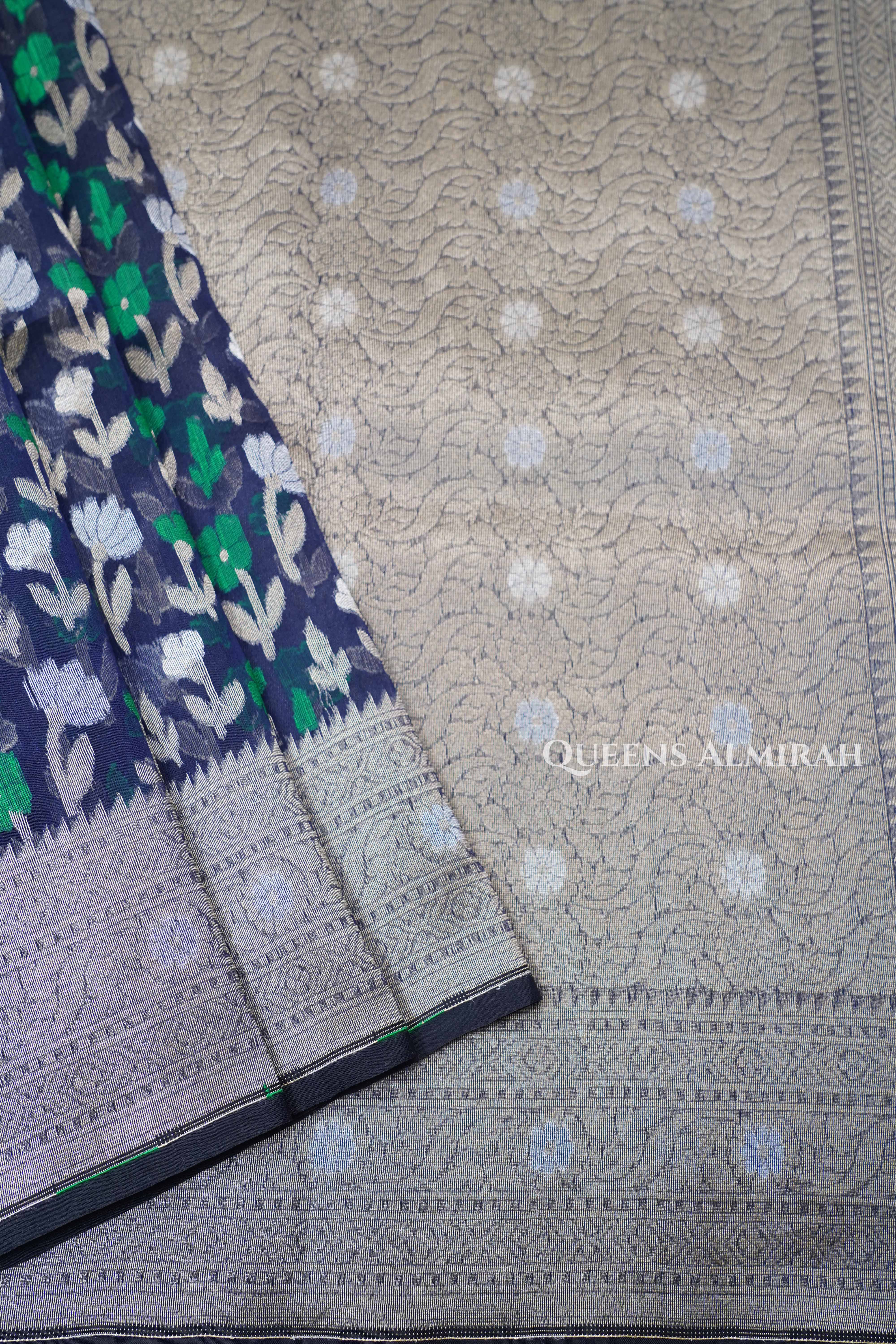 Dark Navy Banarasi Organza Silk Saree