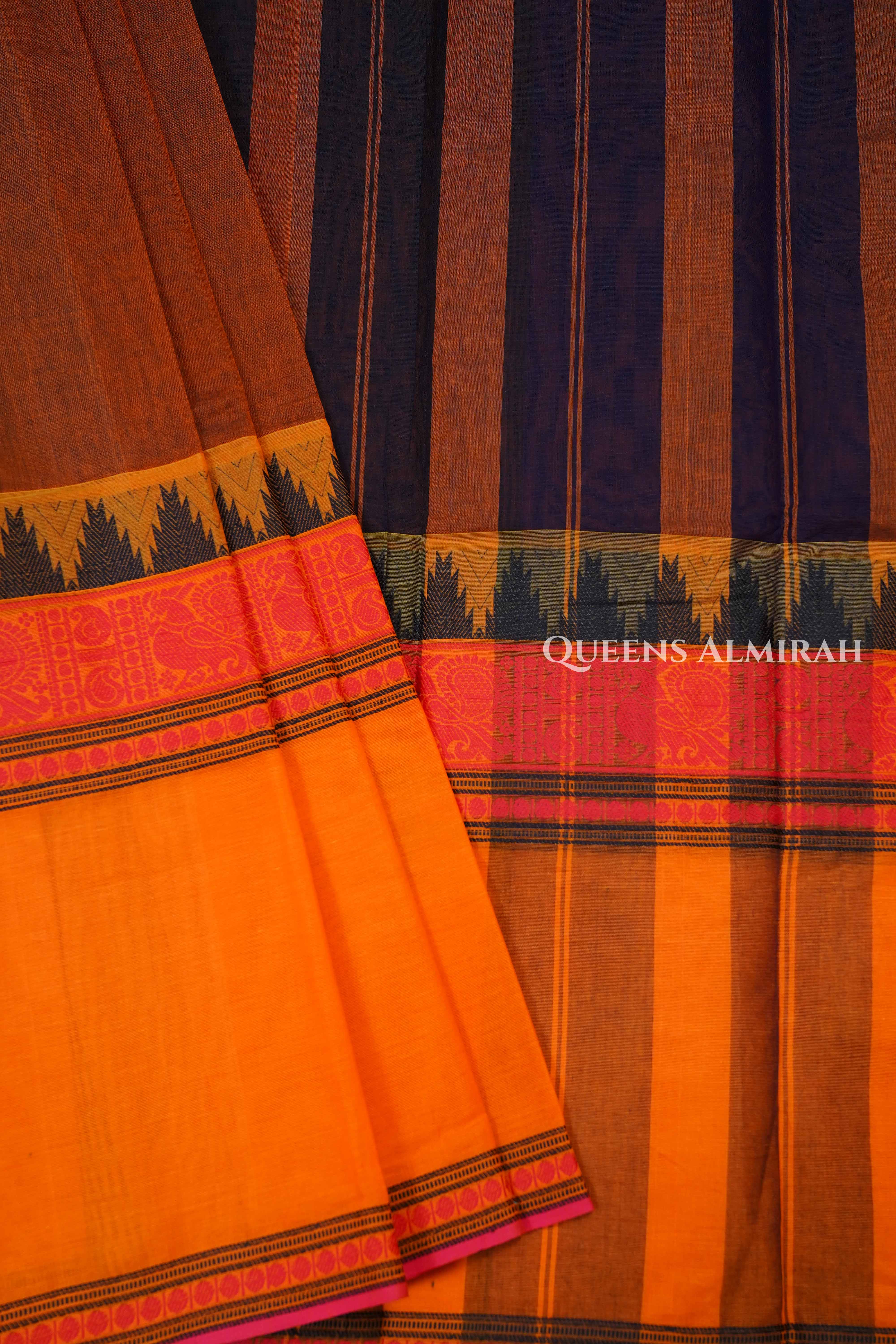 Honey Brown With Mango Yellow 1 Chettinad Cotton Saree