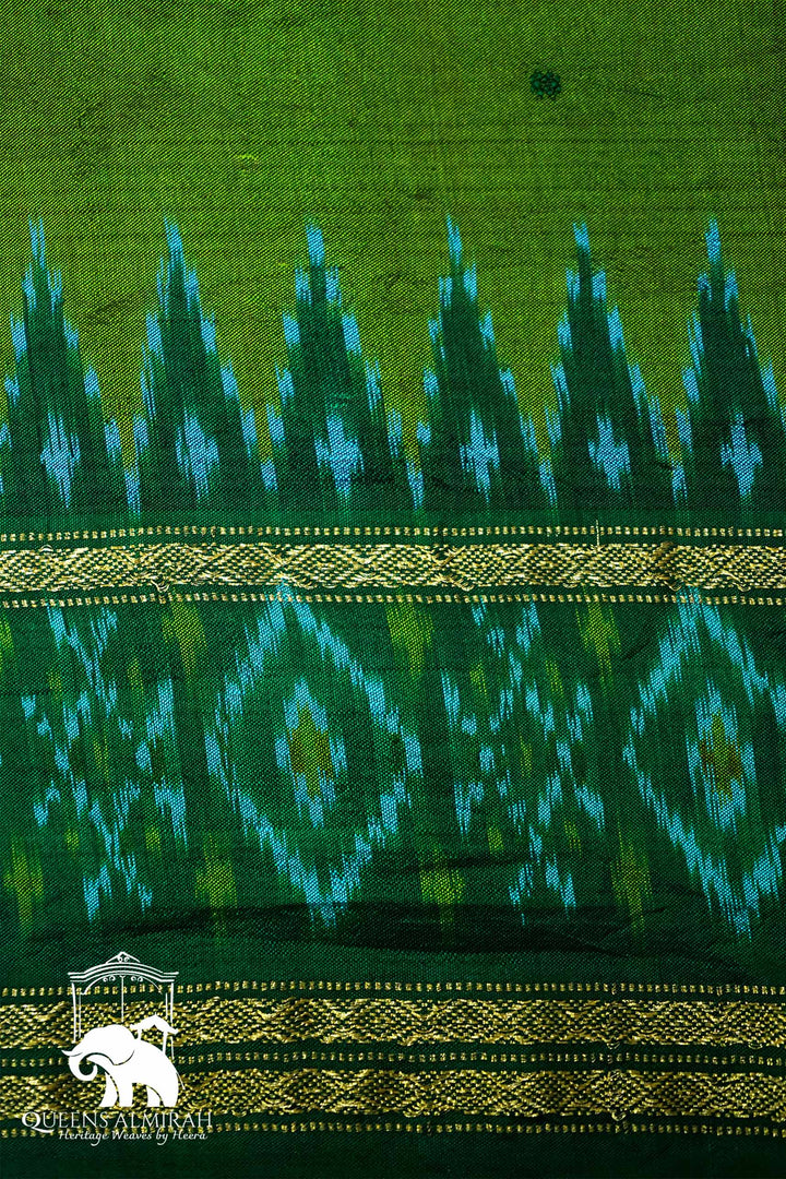 DARK OLIVE GREEN WITH FOREST GREEN MULBERRY SILK SAREE - Queens Jewel Emporium