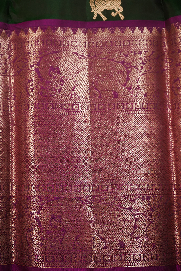 MINERAL GREEN WITH WARM PURPLE PURE  KANCHIVARAM SILK SAREE - Queens Jewel Emporium