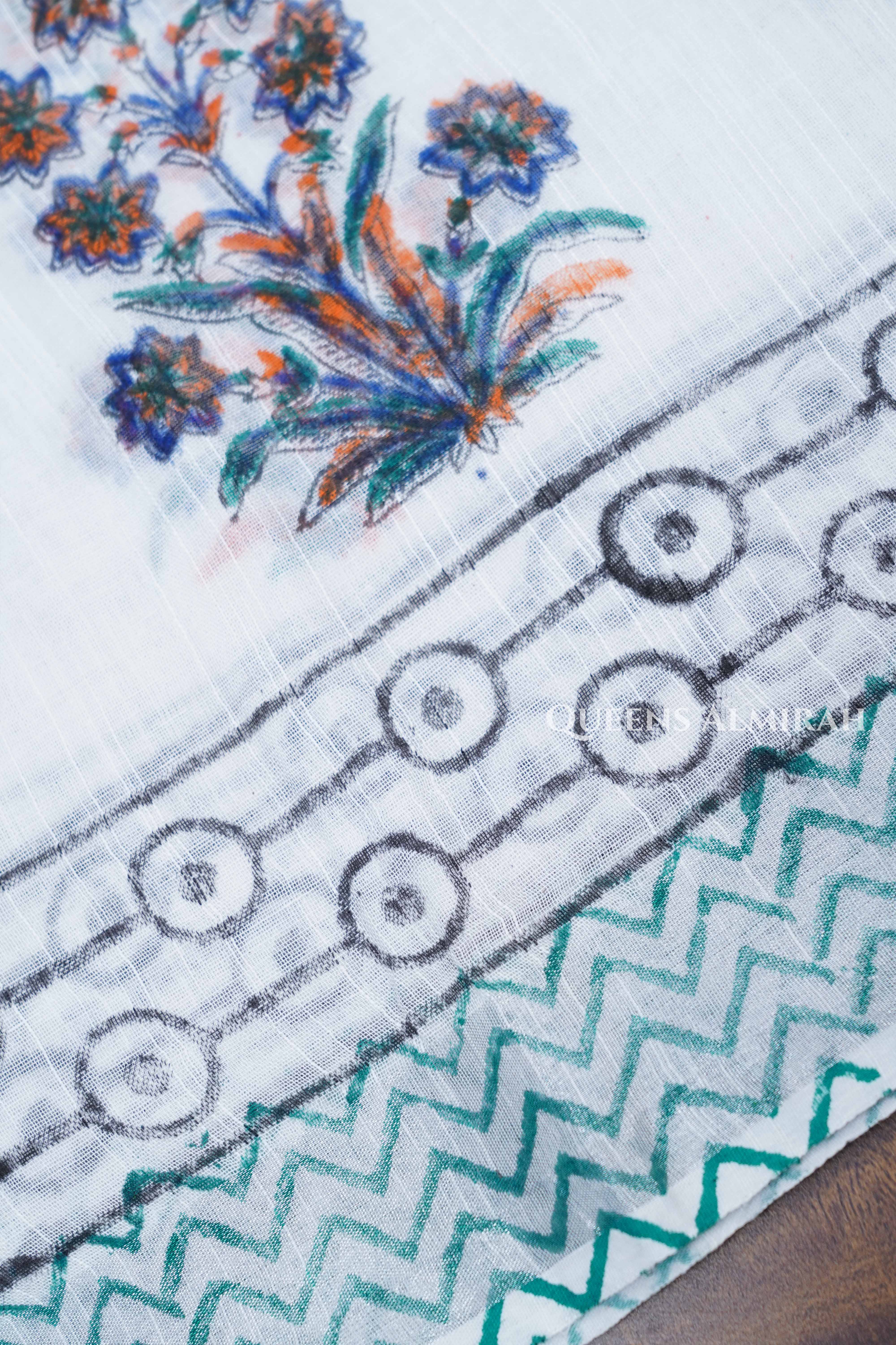 White Linen Cotton Saree 2