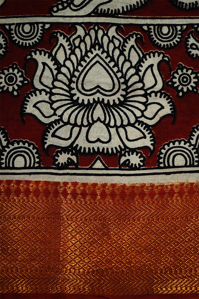 ROSE WOOD WITH RED AND GOLDEN BORDER  MANGALGIRI SAREE - Queens Jewel Emporium
