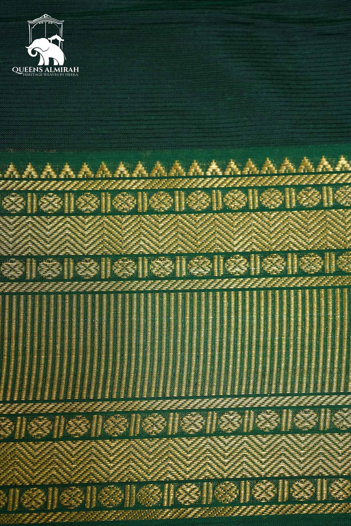 PINE GREEN WITH WOVEN BORDER MANGALGIRI SAREE - Queens Jewel Emporium