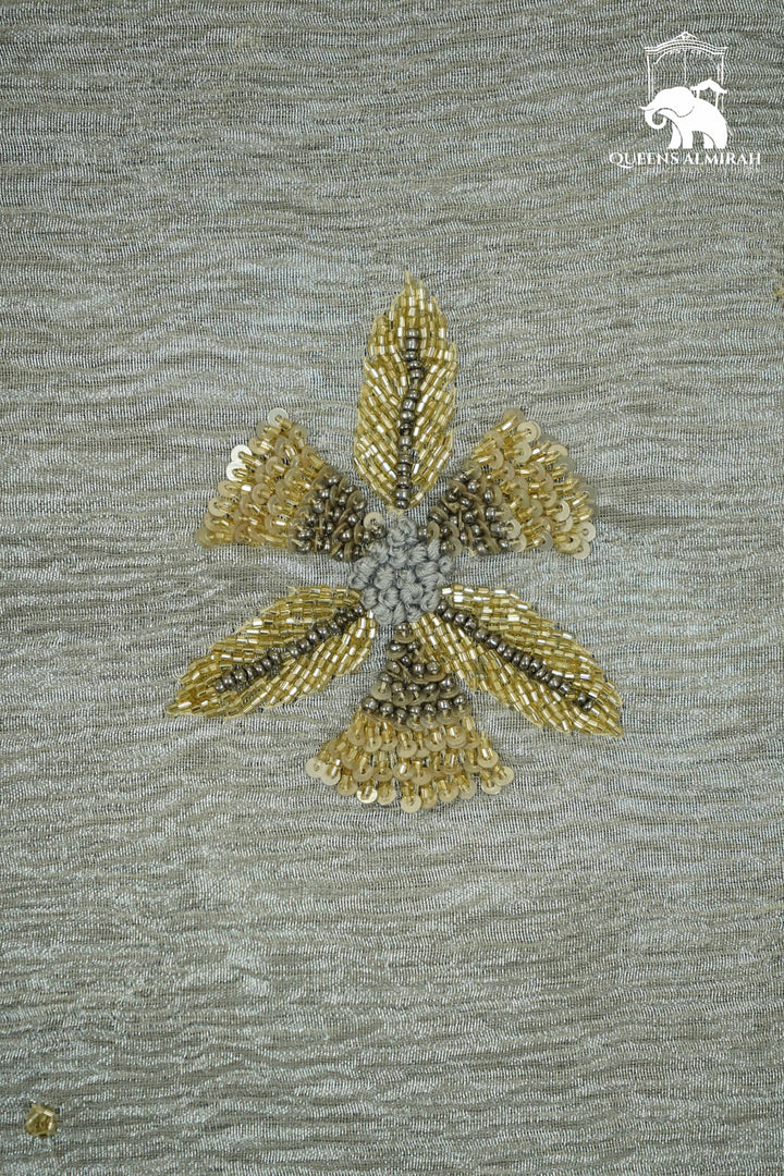 LIGHT SILVER WITH WOVEN BORDER TISSUE SAREE - Queens Jewel Emporium