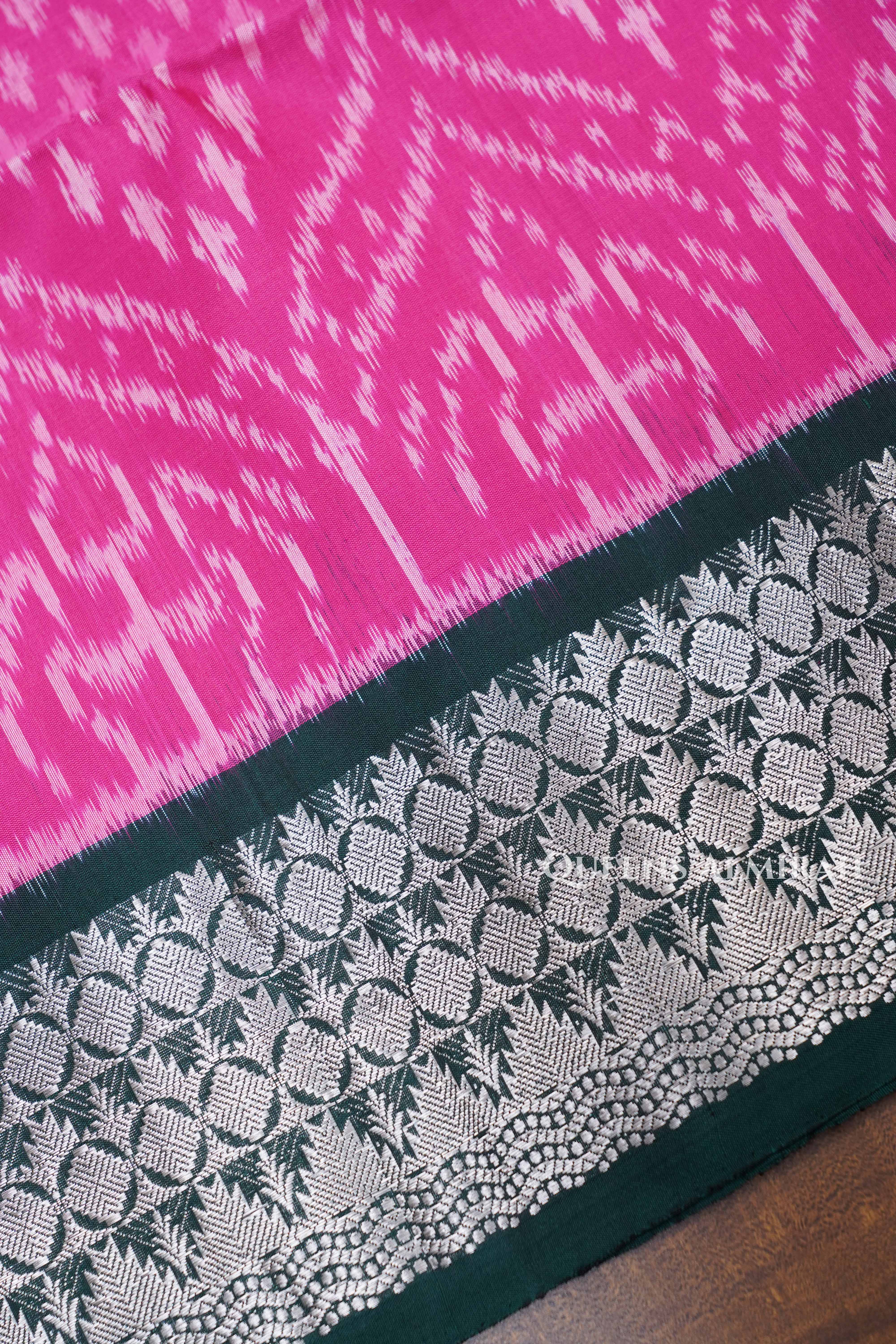 Pink With Dark Green Pure Soft Silk Saree