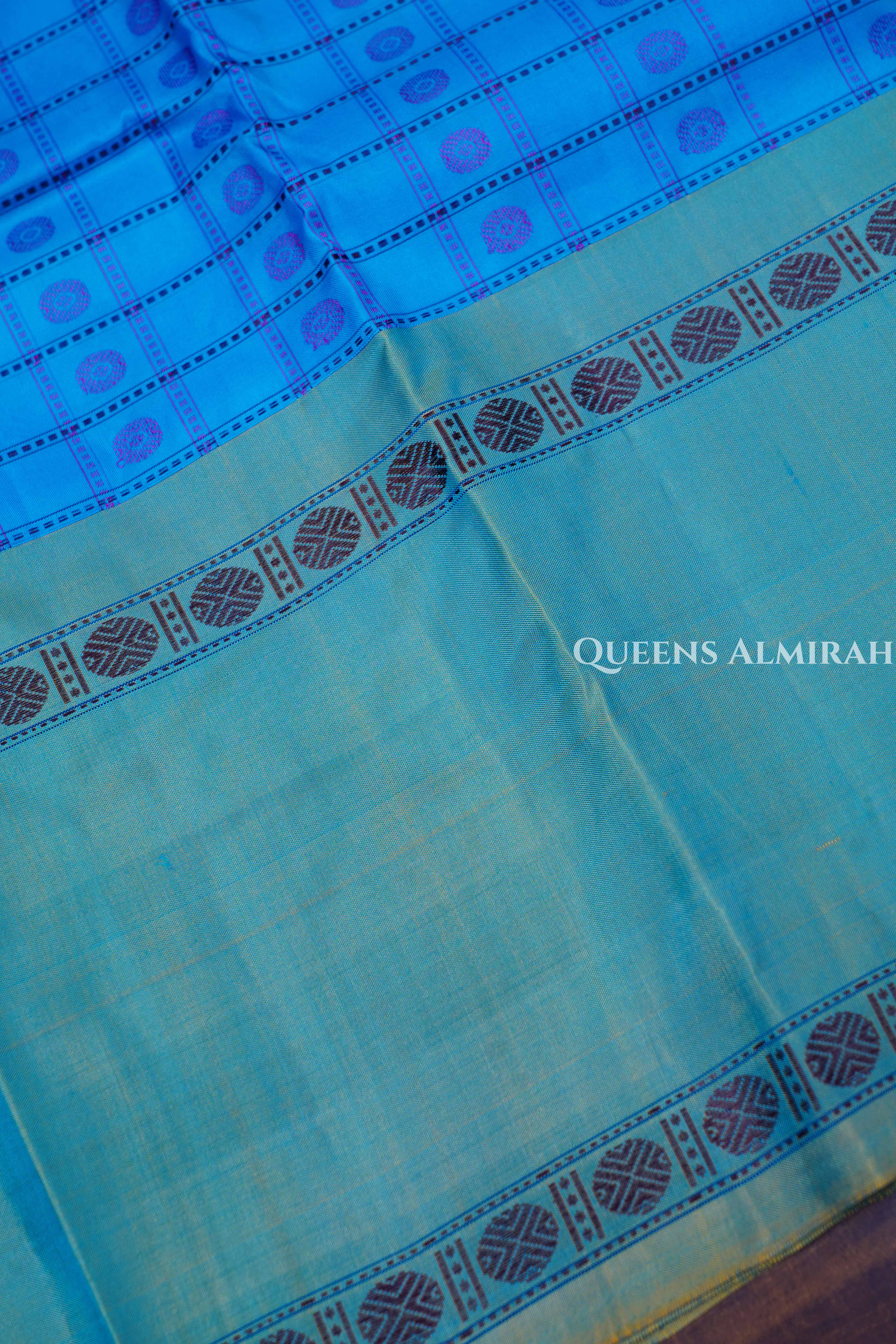 Sea Blue With Dual Shade Green Pure Kanchivaram Silk Saree