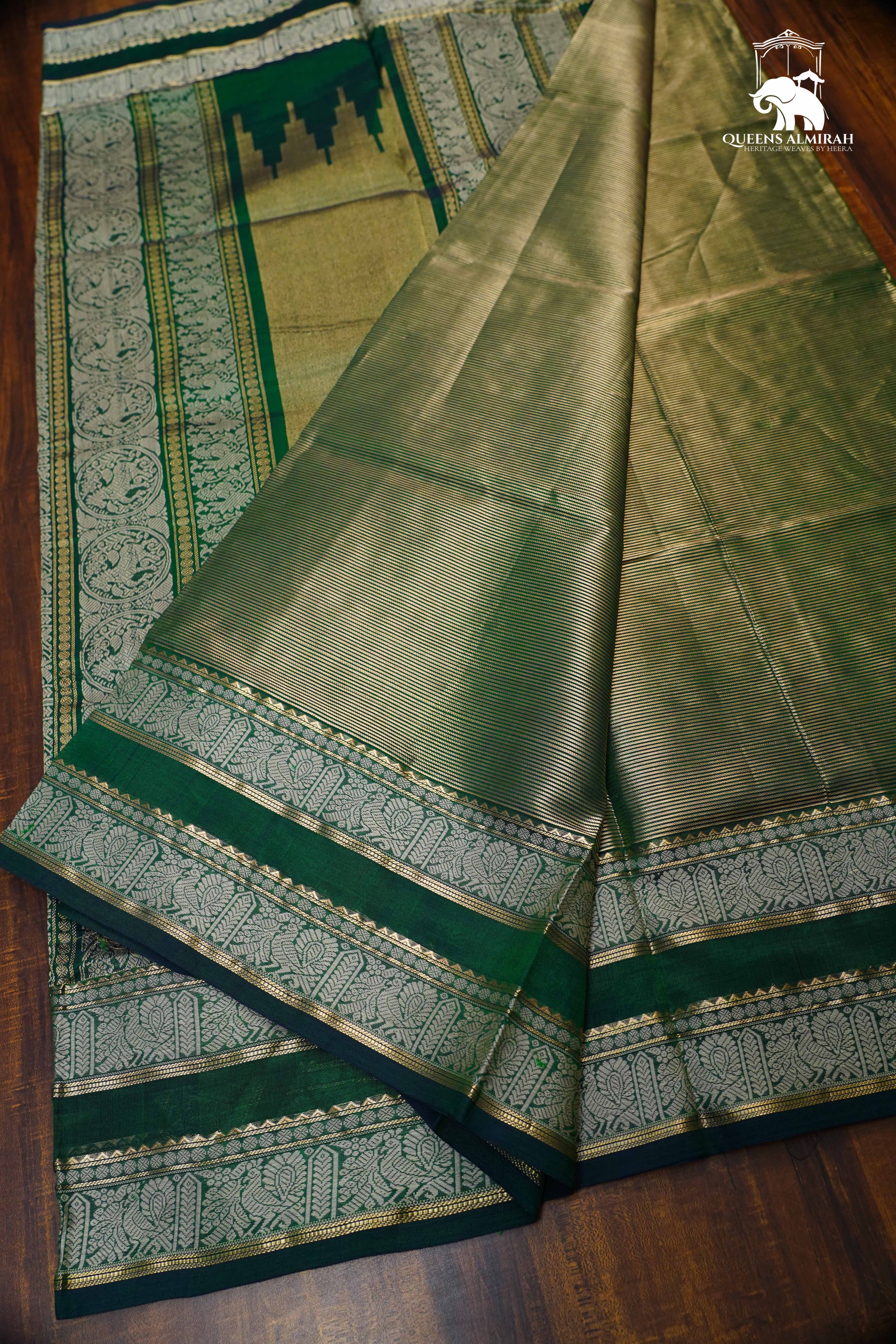 Dual Shade Of Green- Royal Karaikudi Chettinad Tissue Silk Cotton Saree
