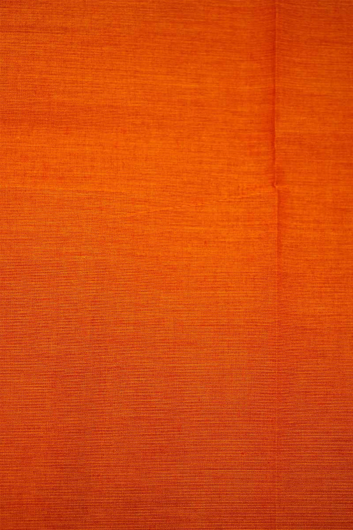 BRIGHT ORANGE WITH DARK BROWN KANCHI COTTON  SAREE - Queens Jewel Emporium