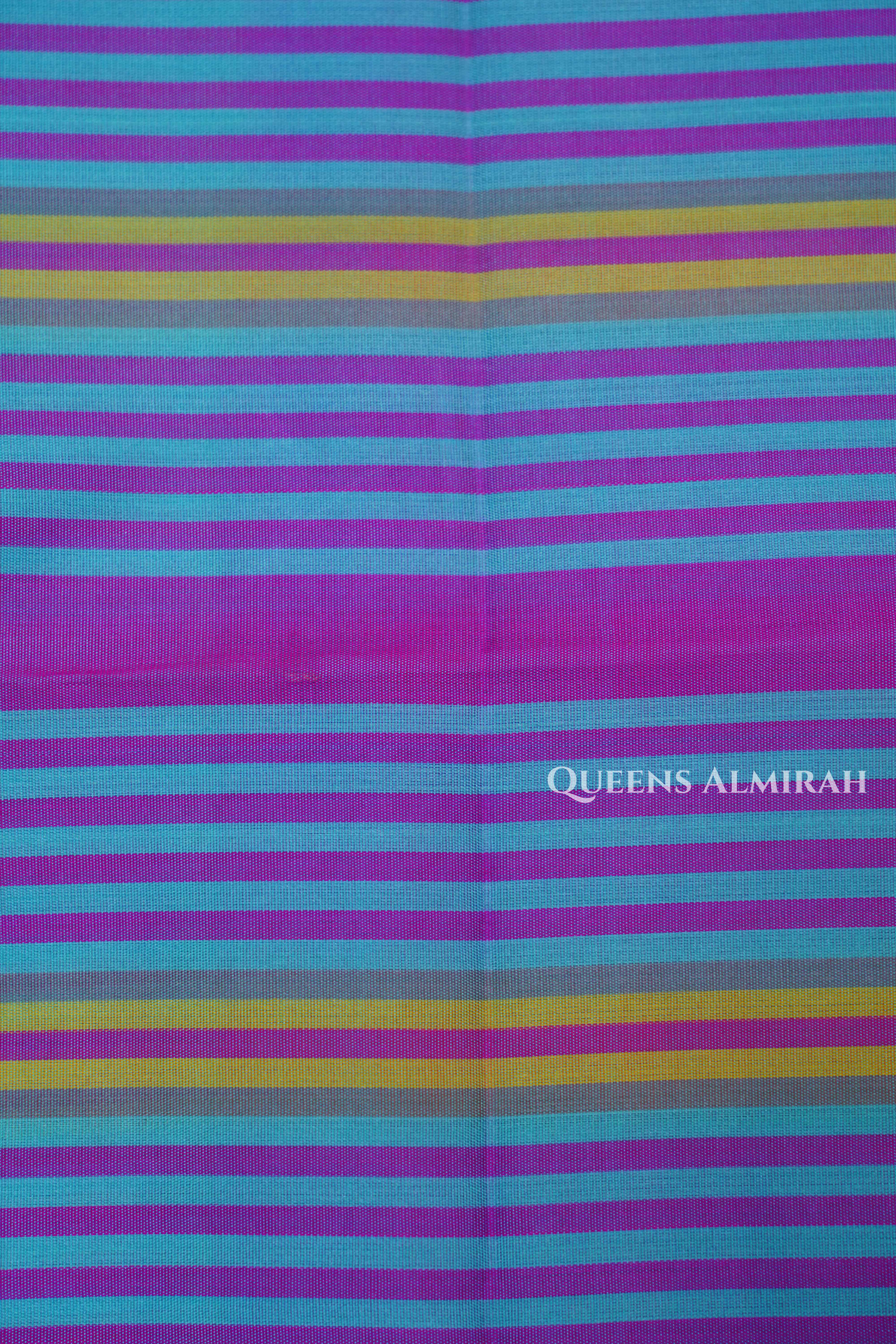 Turquoise Blue With Stripes Pure Soft Silk Saree