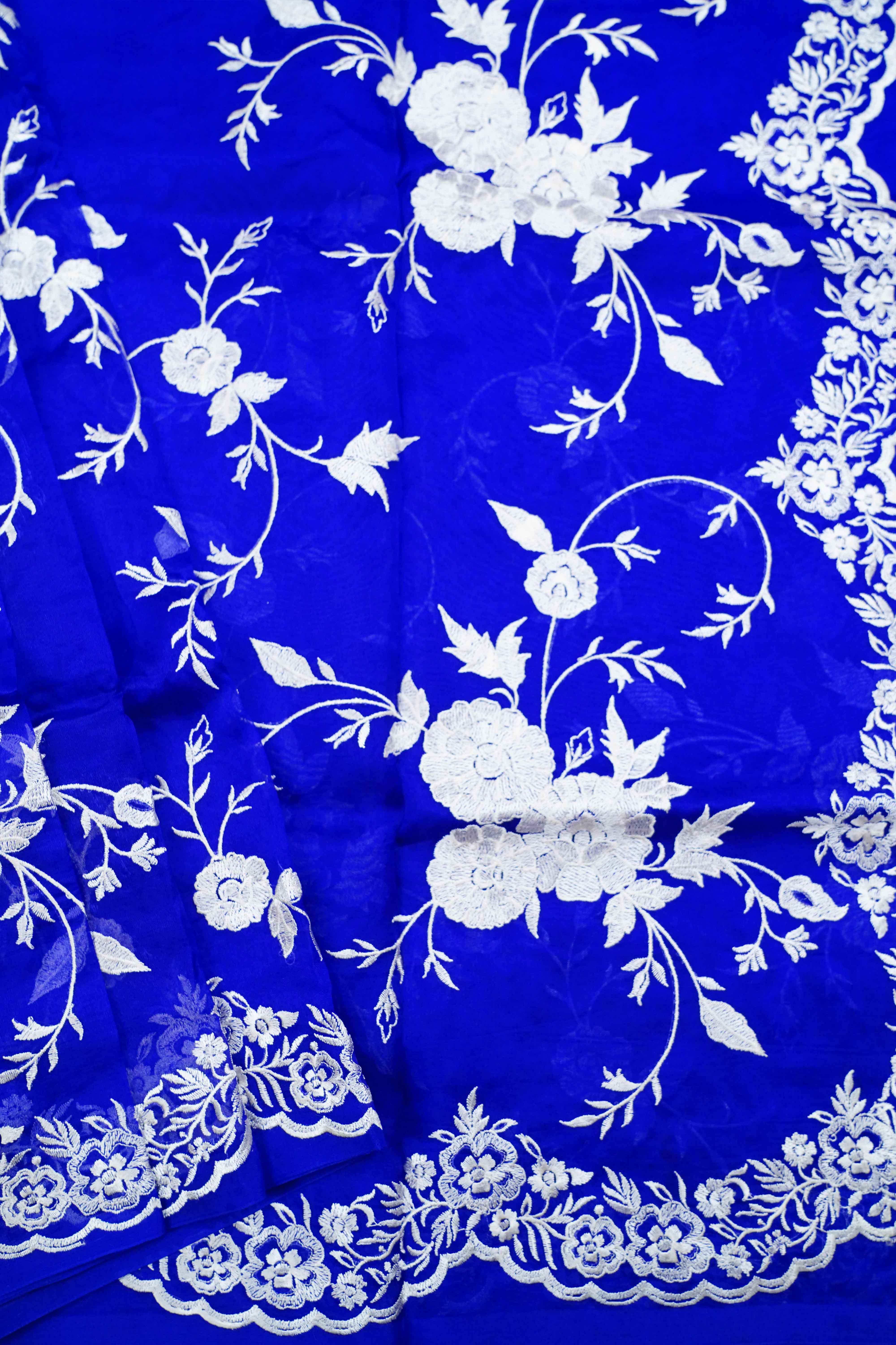 Cobalt Blue Kora Organza saree