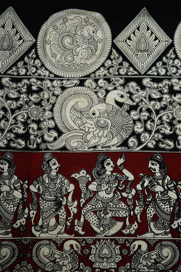 ROSE WOOD WITH RED AND GOLDEN BORDER  MANGALGIRI SAREE - Queens Jewel Emporium