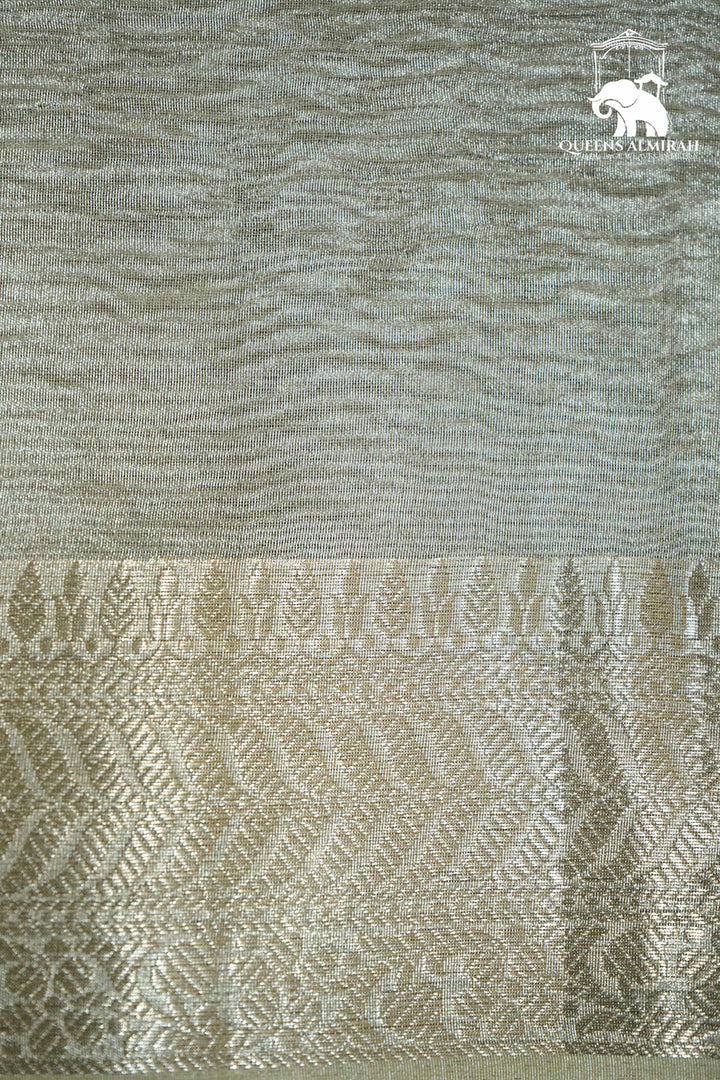 LIGHT SILVER WITH WOVEN BORDER TISSUE SAREE - Queens Jewel Emporium
