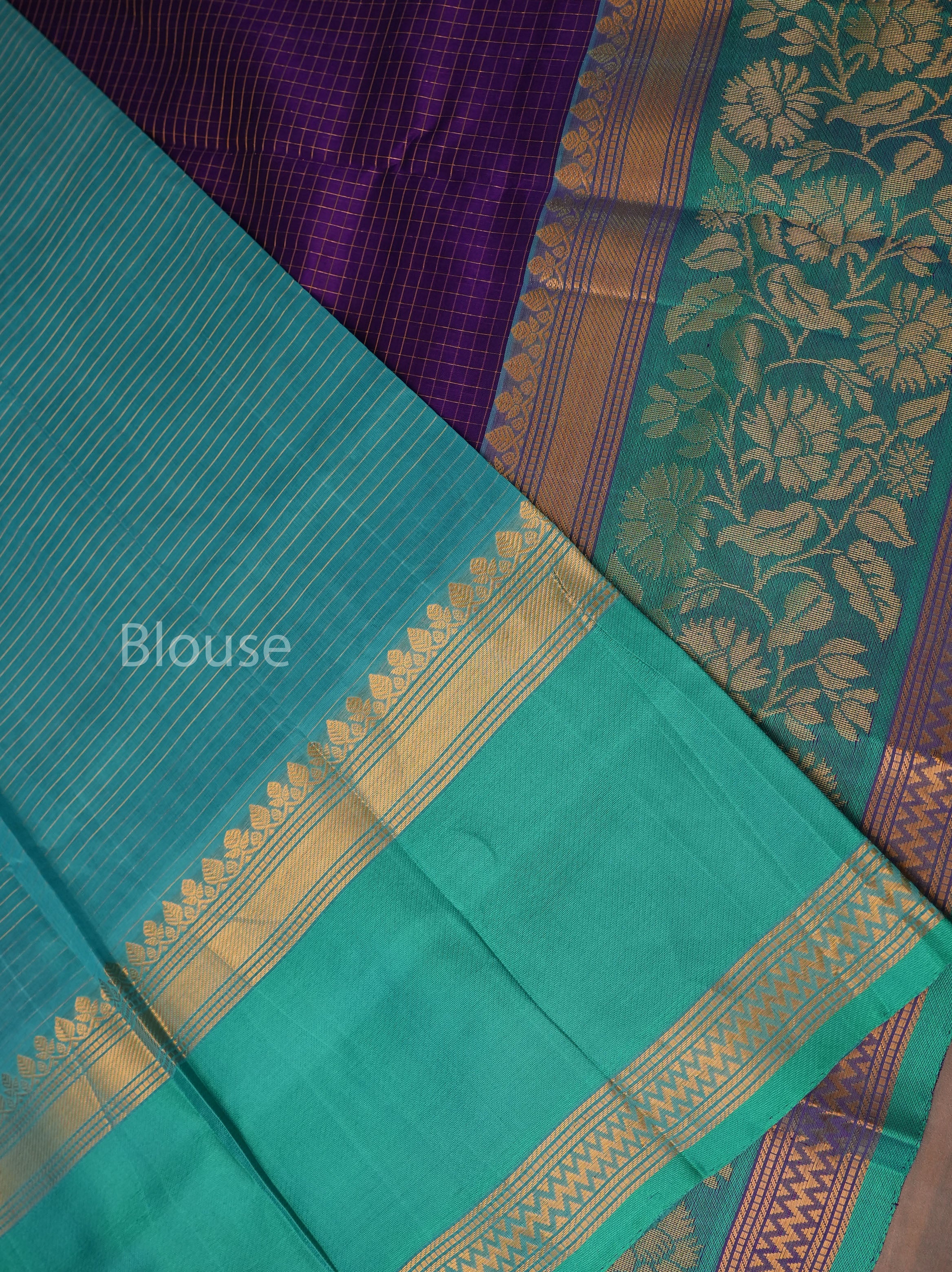 Purple With Sky Blue Border Pure Silk Cotton Saree