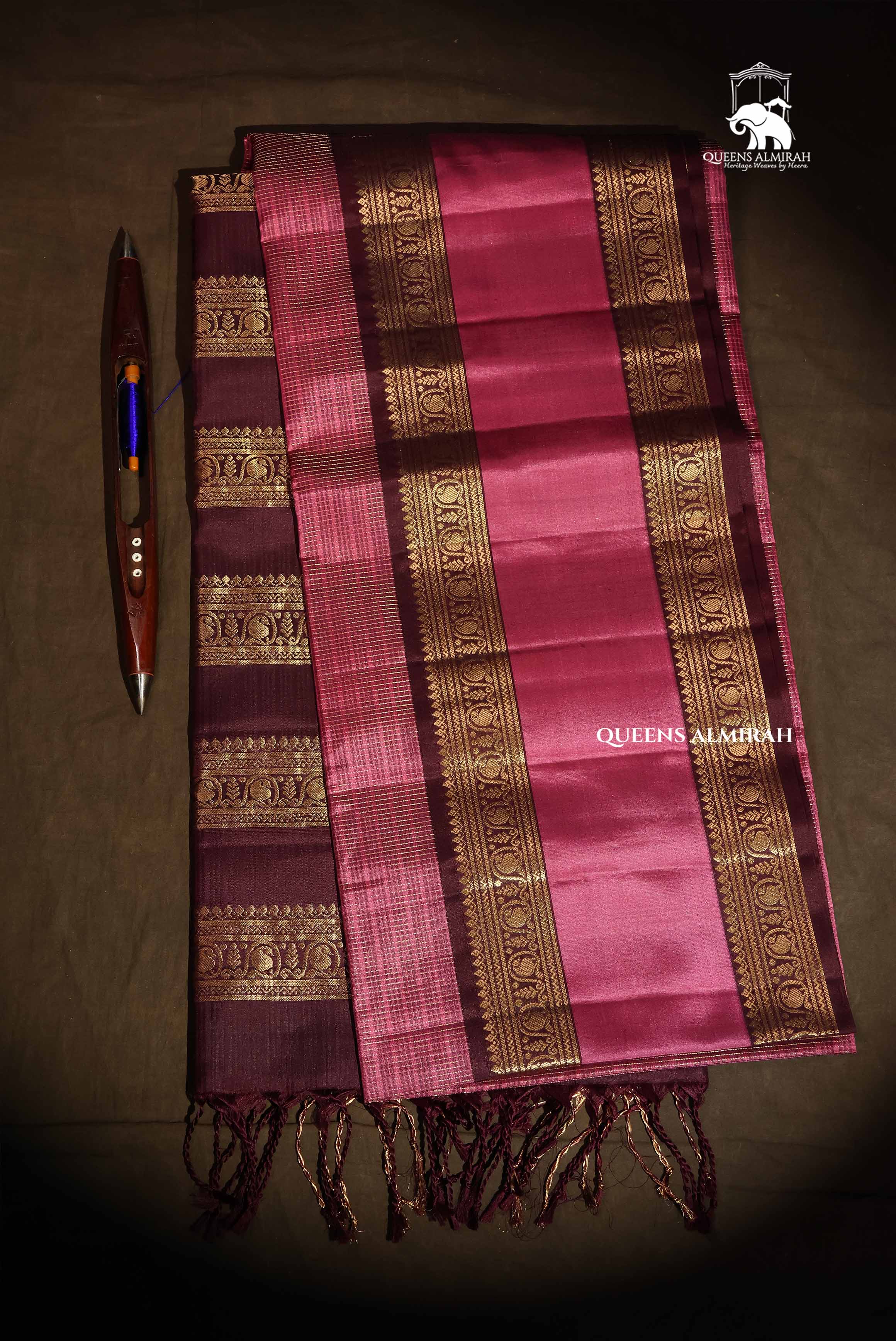 Dusky Rose With Dark Brown Payadi Pure Soft Silk Saree
