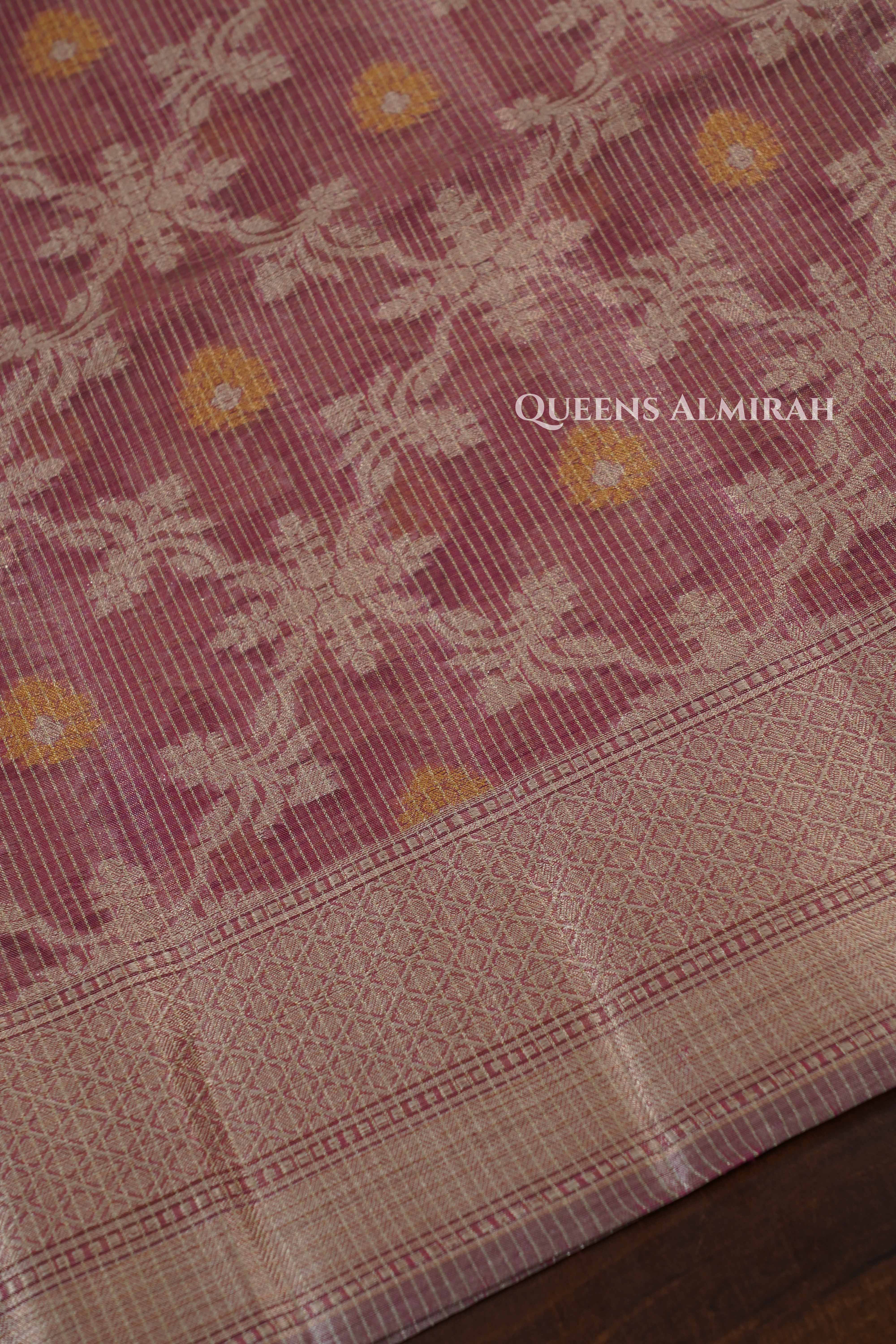 Dusky rose Semi Banarasi Organza Saree