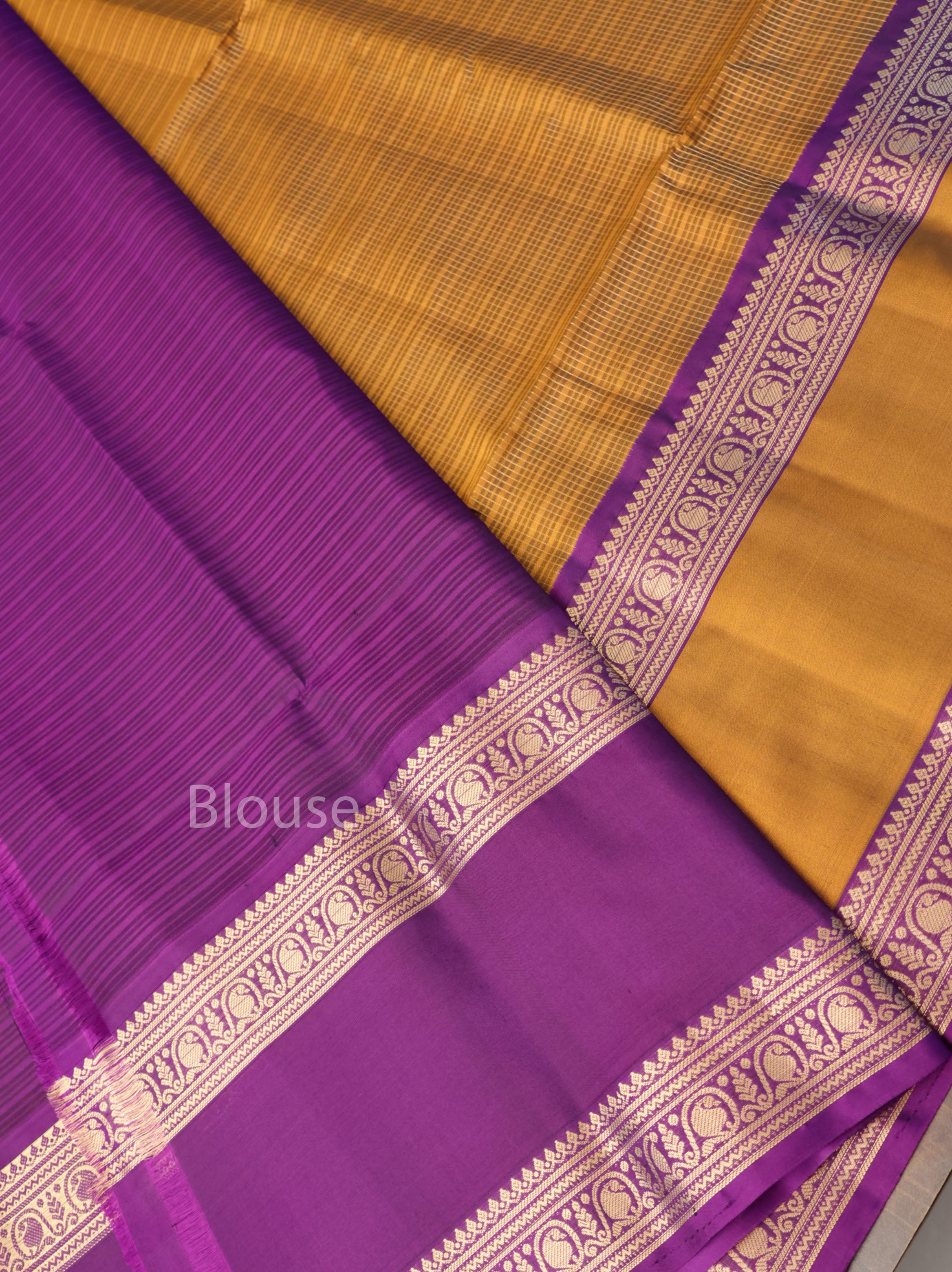 Mustard Brown With Purple Pure Soft Silk Saree