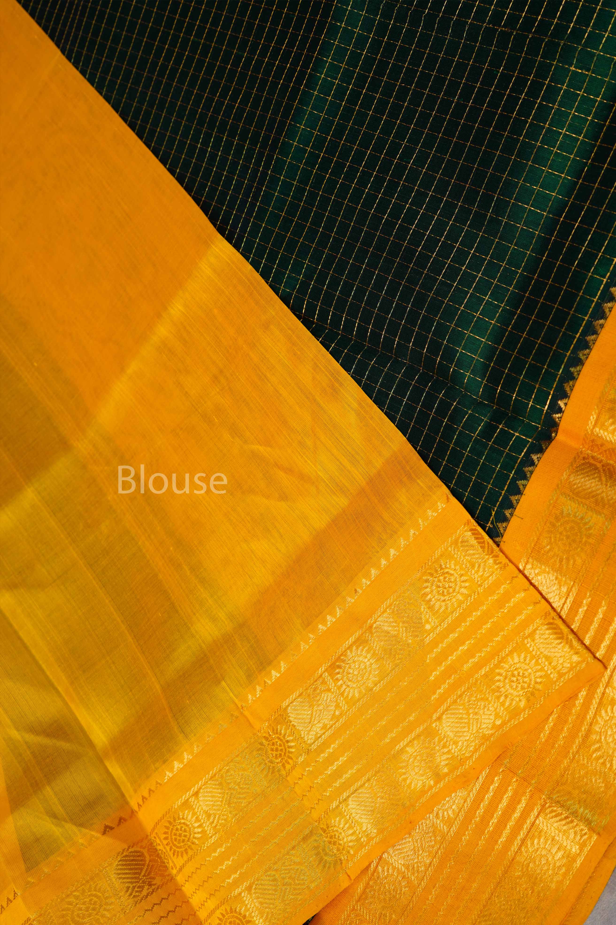 Bottle Green And Yellow Border Pure Silk Cotton Saree