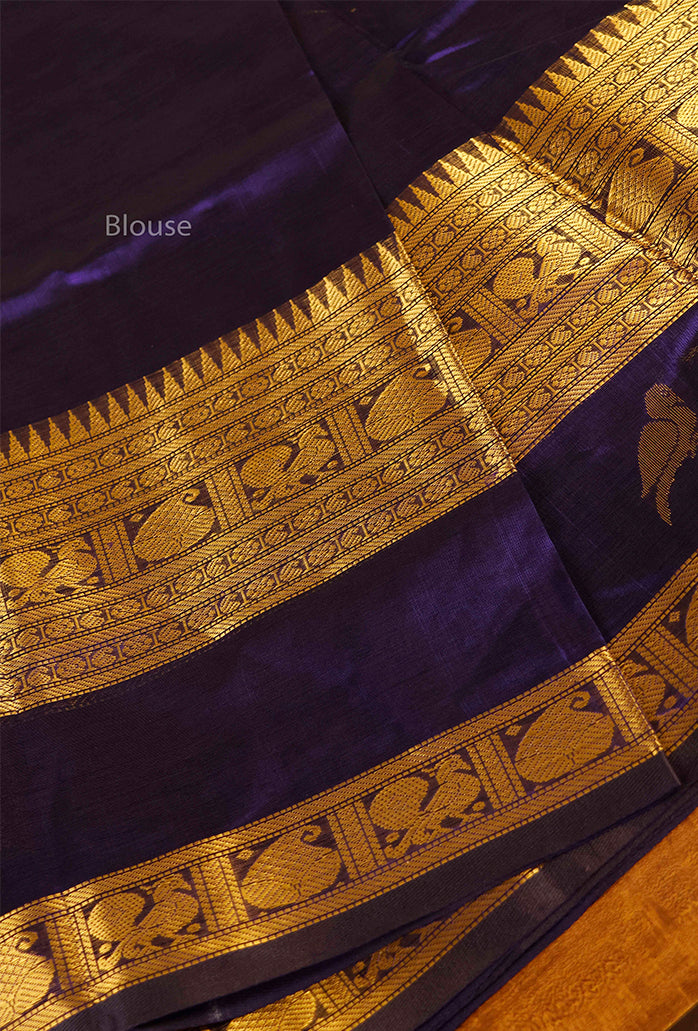 Navy Blue With Kizhi Butta Pure Silk Cotton Saree
