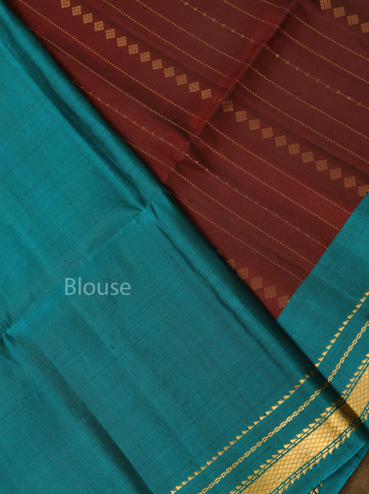 Brown With Rama Blue Pure Soft Silk Saree