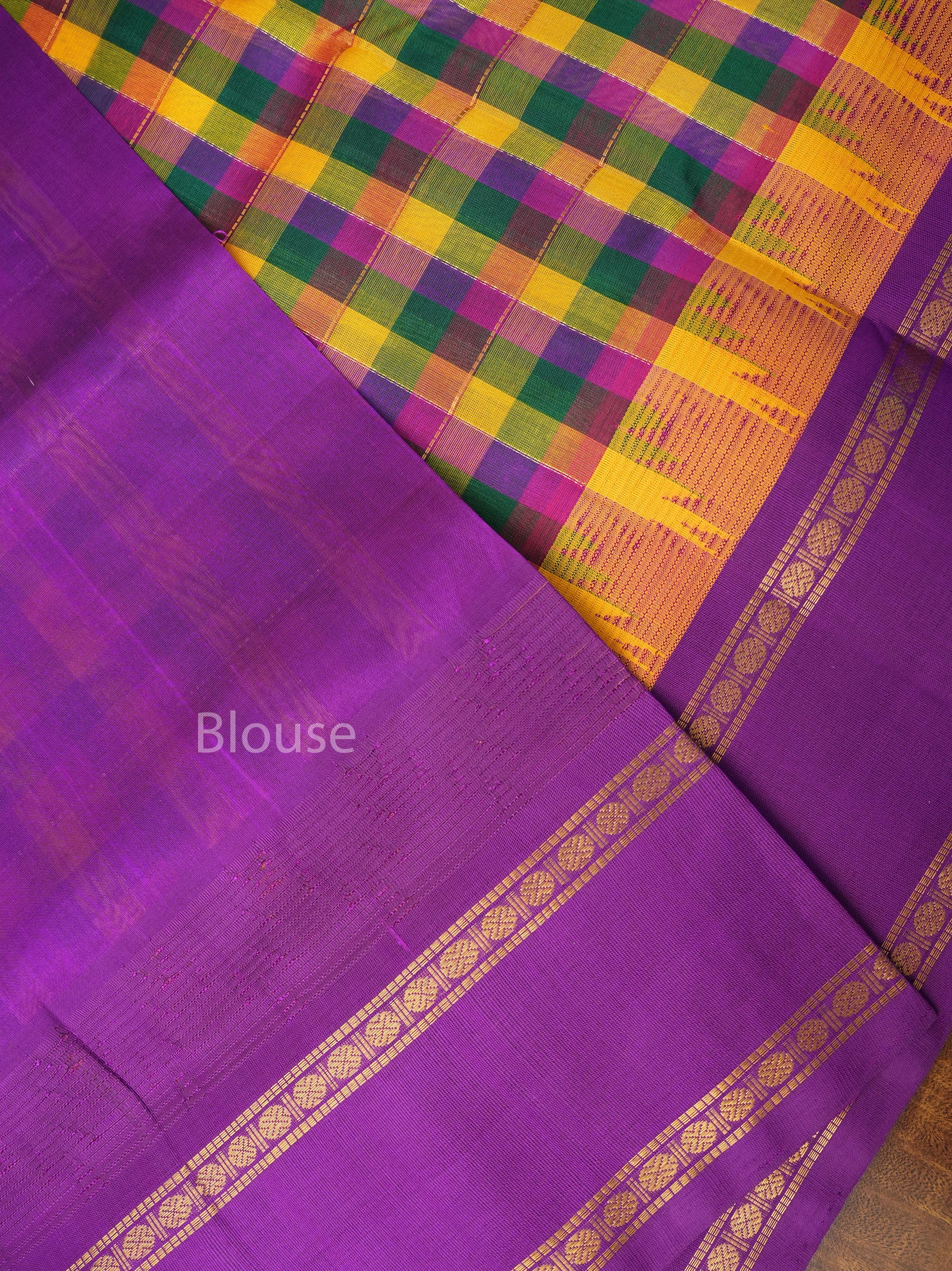 Multi Color Pazhum Pazhamum With Purple Pure Silk Cotton Saree