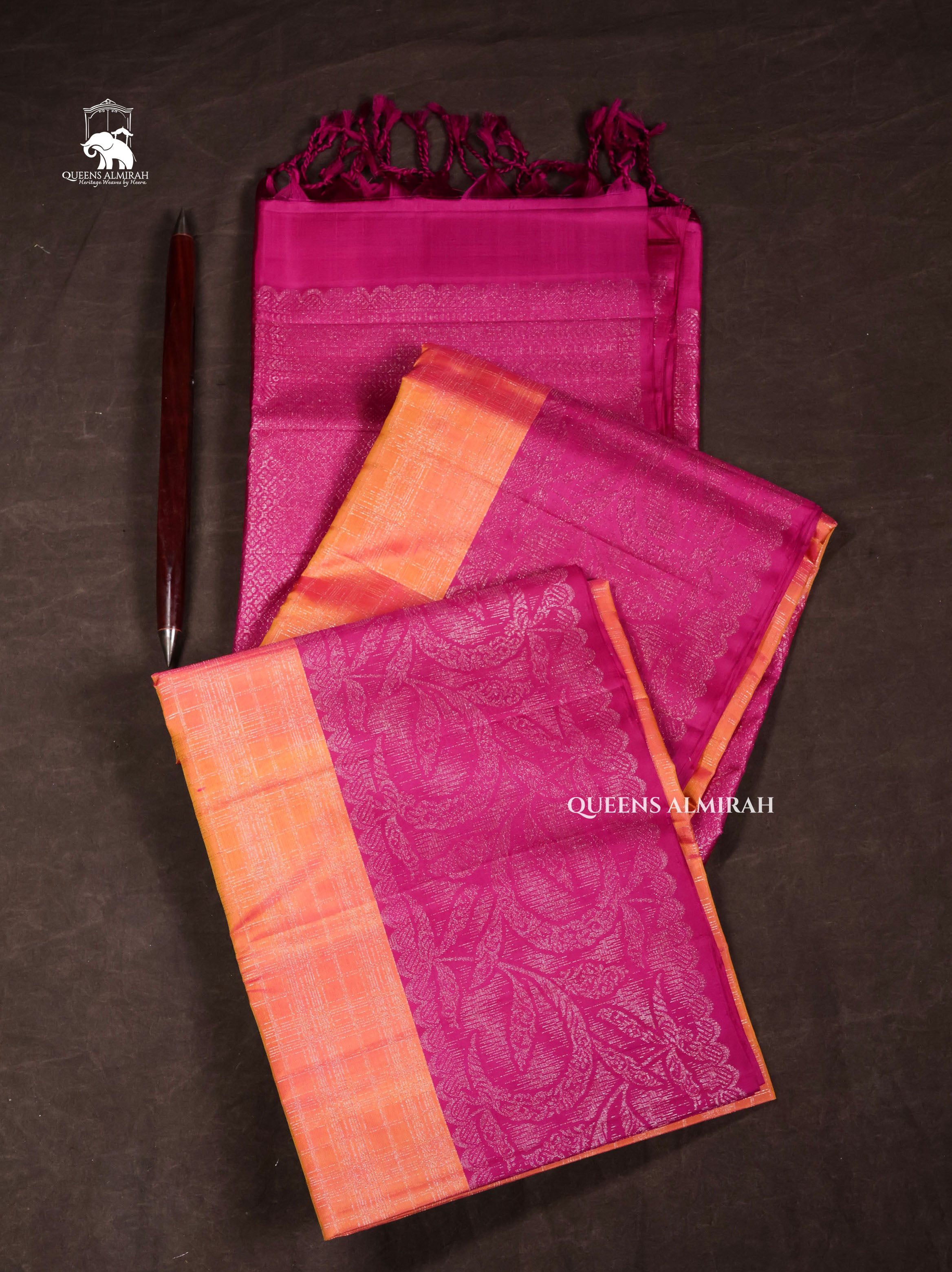Peach Orange Witrh Purple Pure Soft Silk Saree
