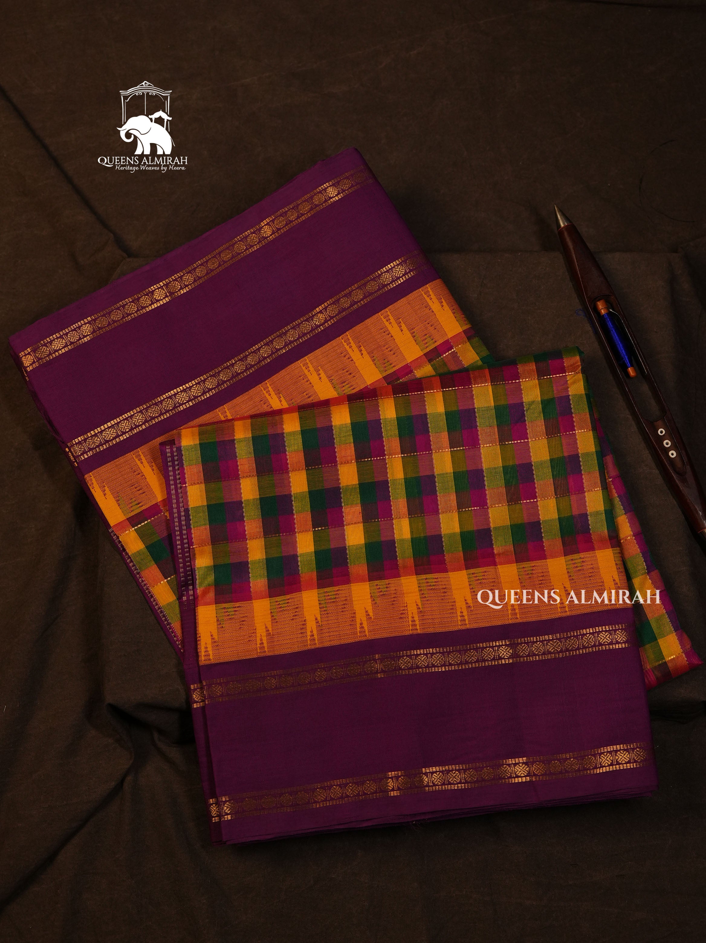 Multi Color Pazhum Pazhamum With Purple Pure Silk Cotton Saree