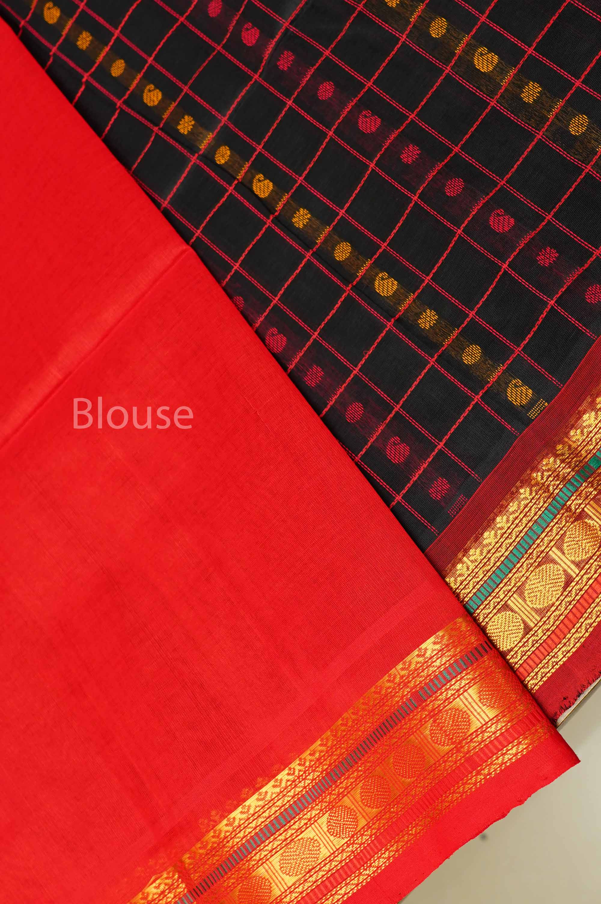 Black Kattam With Maroon Pure Silk Cotton Saree