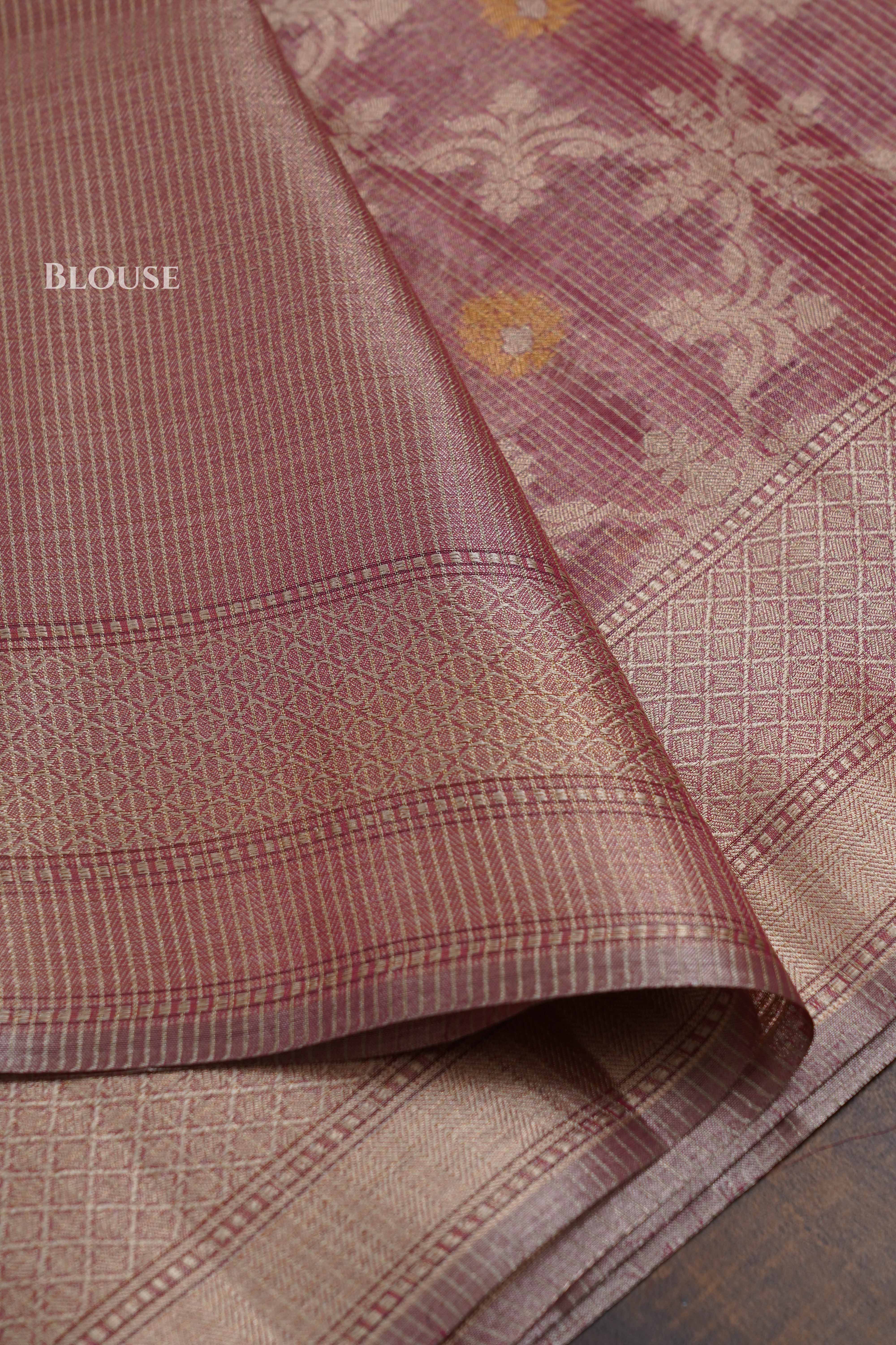 Dusky rose Semi Banarasi Organza Saree