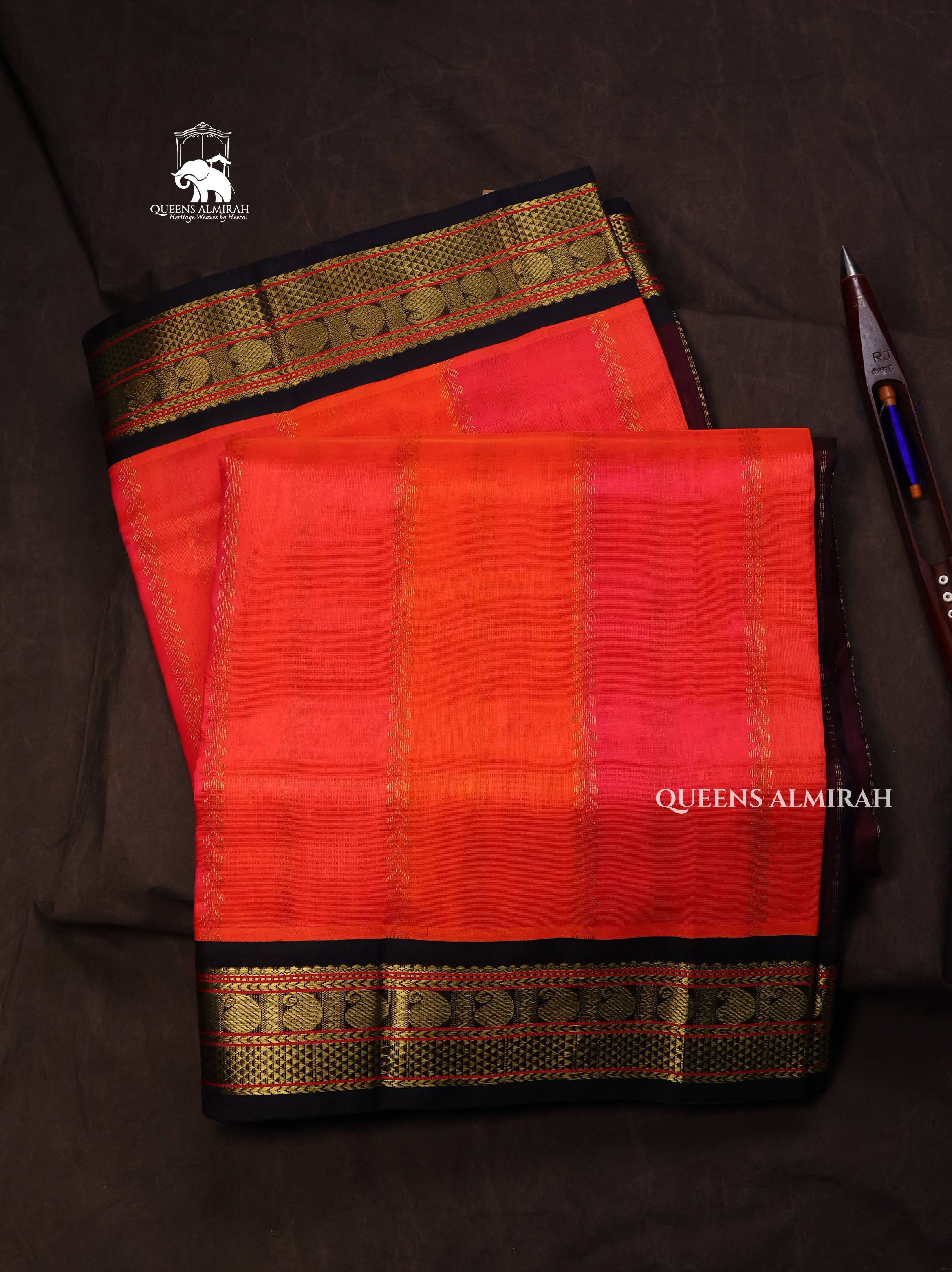 Orange And Pink With Black Border Pure Silk Cotton Saree