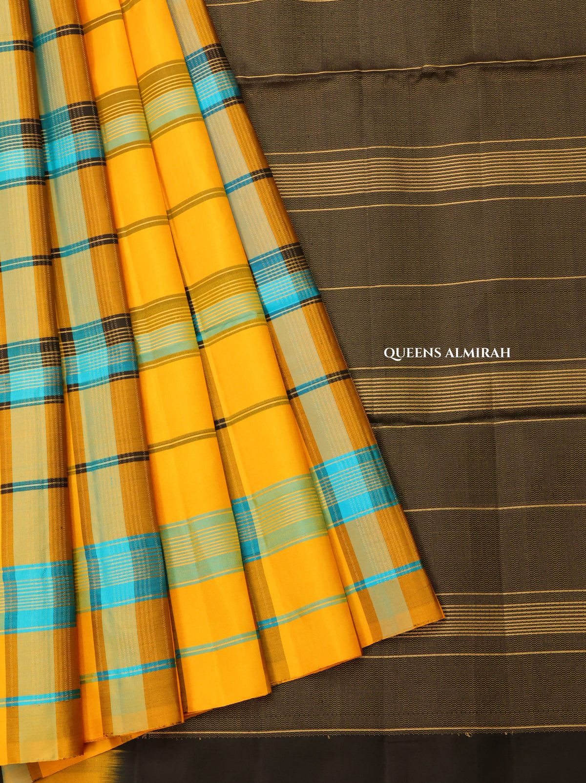 Yellow With Blue Pure Soft Silk Saree