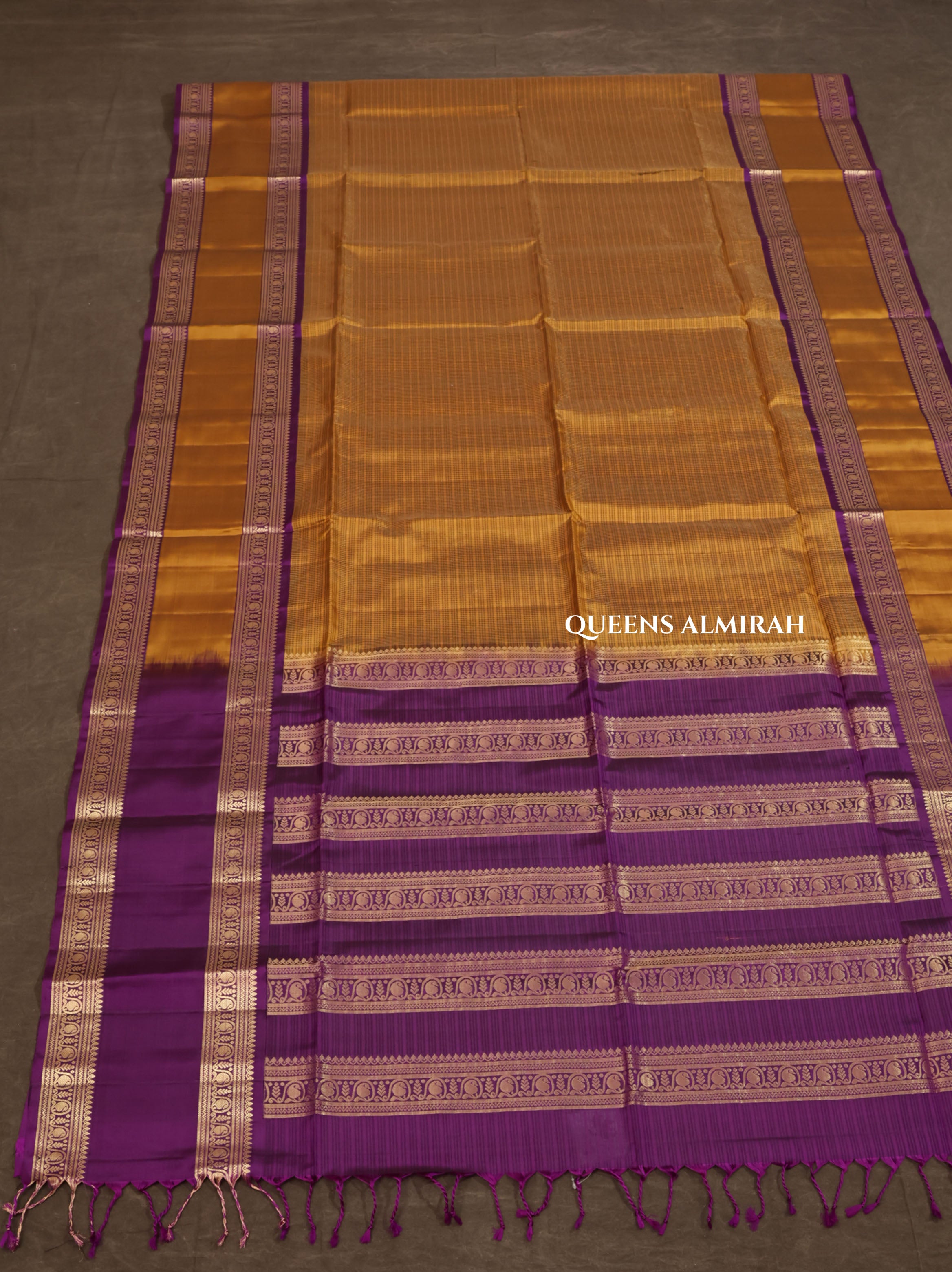 Mustard Brown With Purple Pure Soft Silk Saree