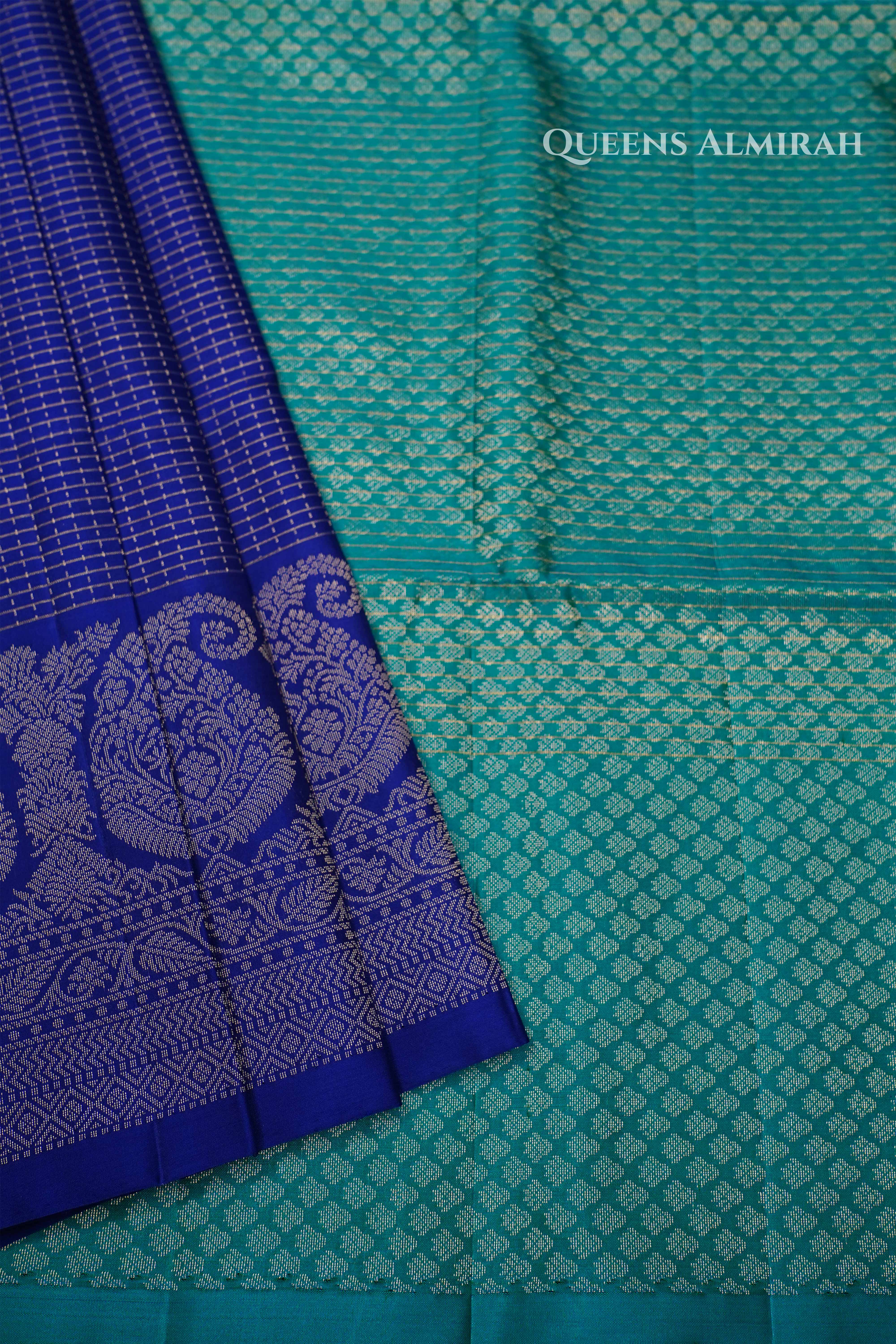 Royal Blue With Sea Green Pure Soft Silk Saree