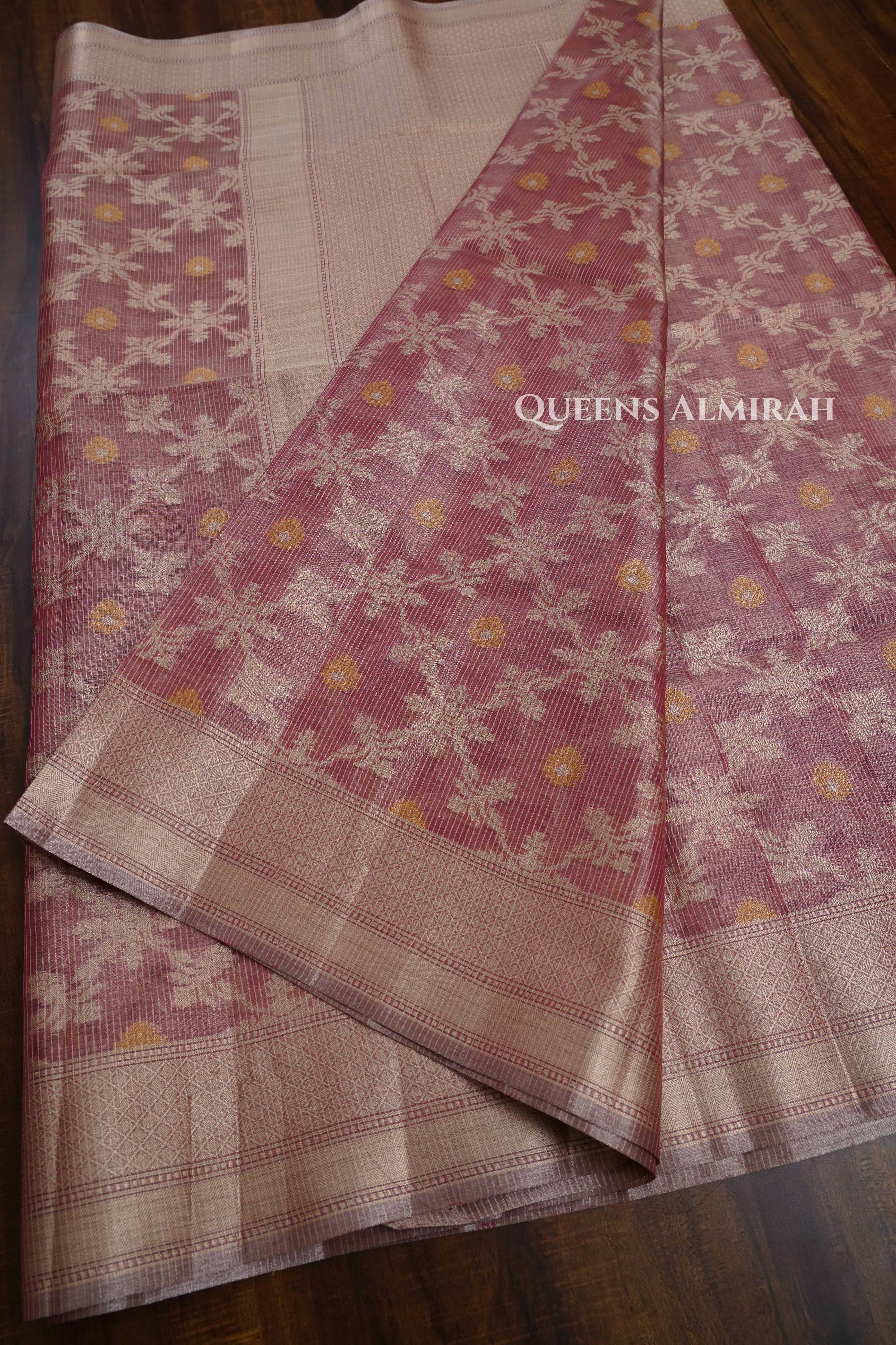 Dusky rose Semi Banarasi Organza Saree