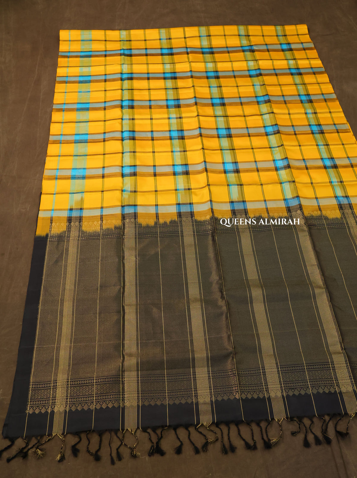 Yellow With Blue Pure Soft Silk Saree