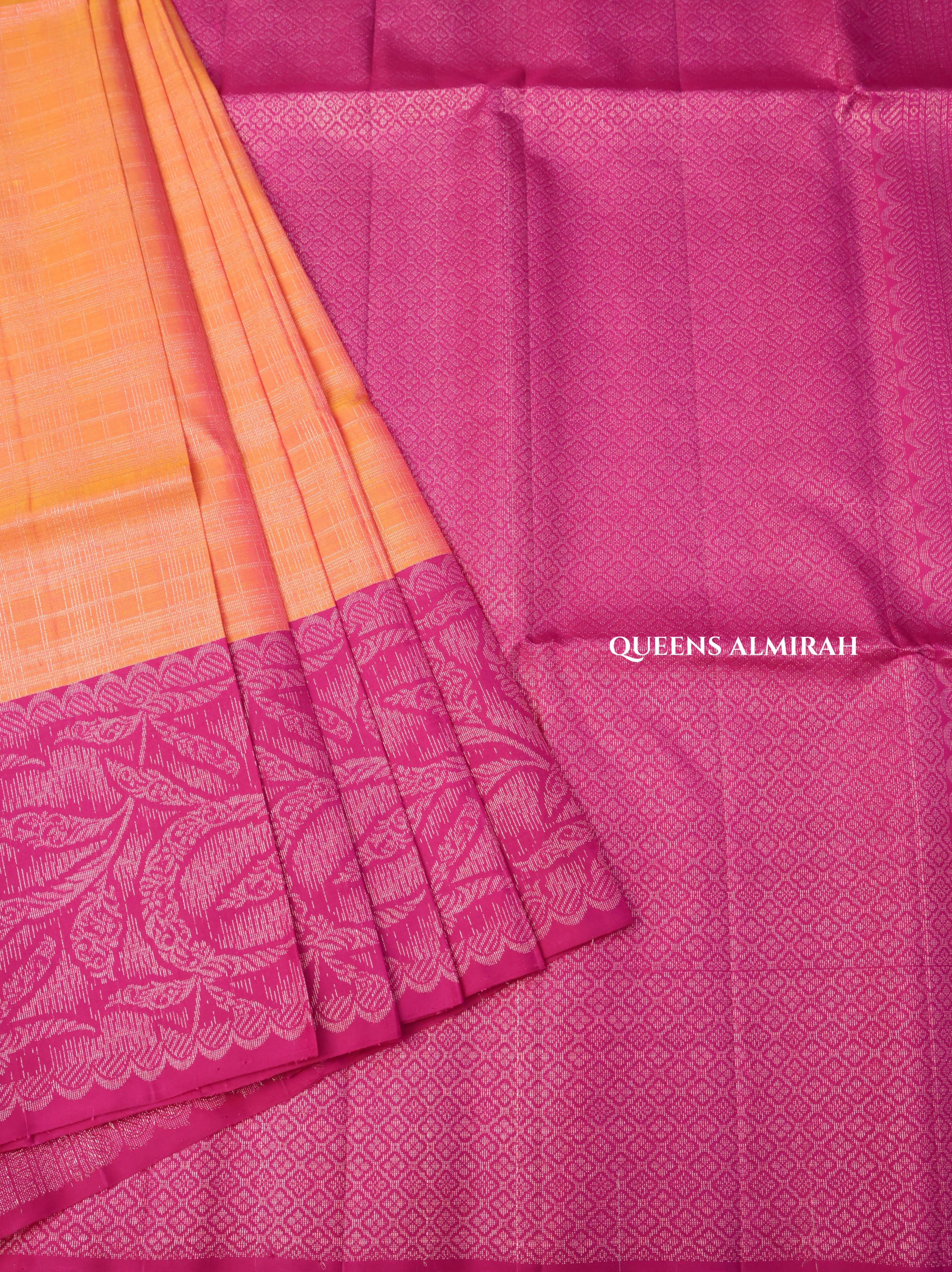 Peach Orange Witrh Purple Pure Soft Silk Saree
