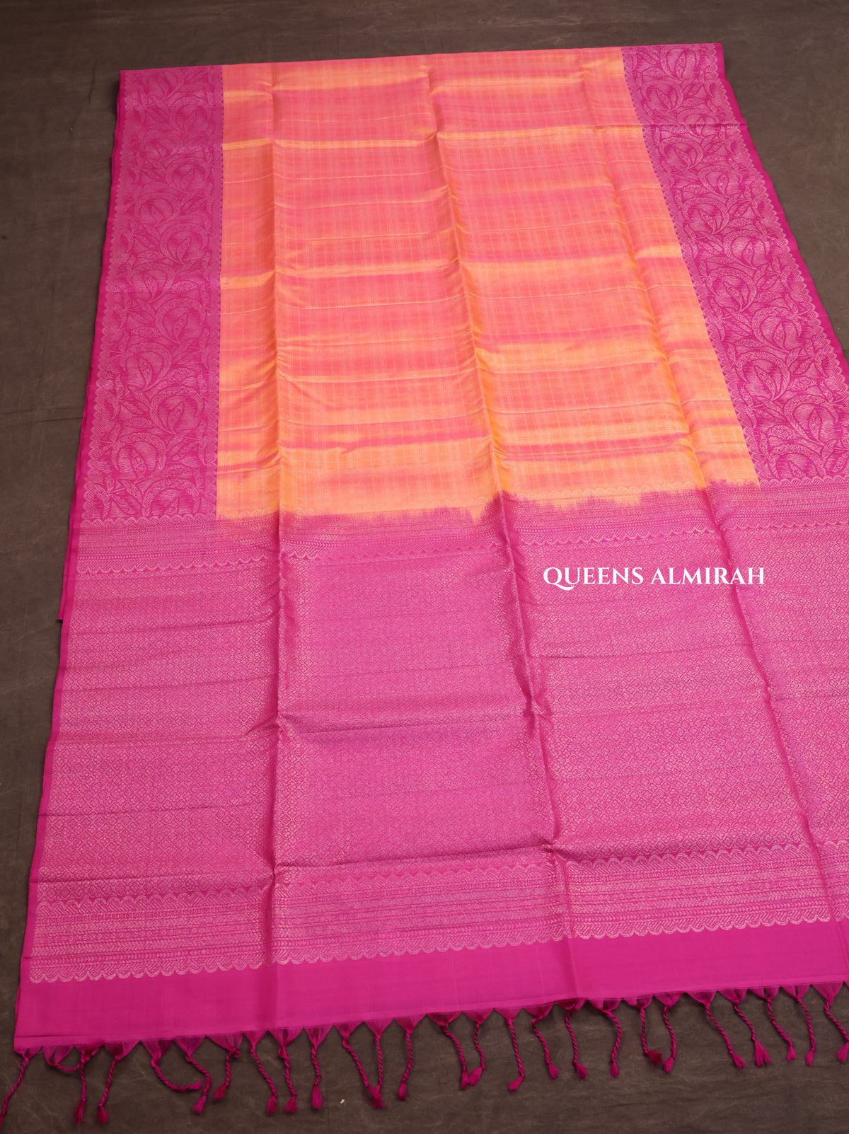 Peach Orange Witrh Purple Pure Soft Silk Saree