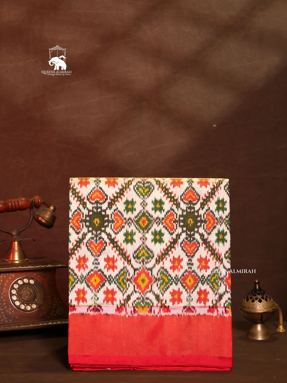 White With Red Pochampally Tissue Silk Saree